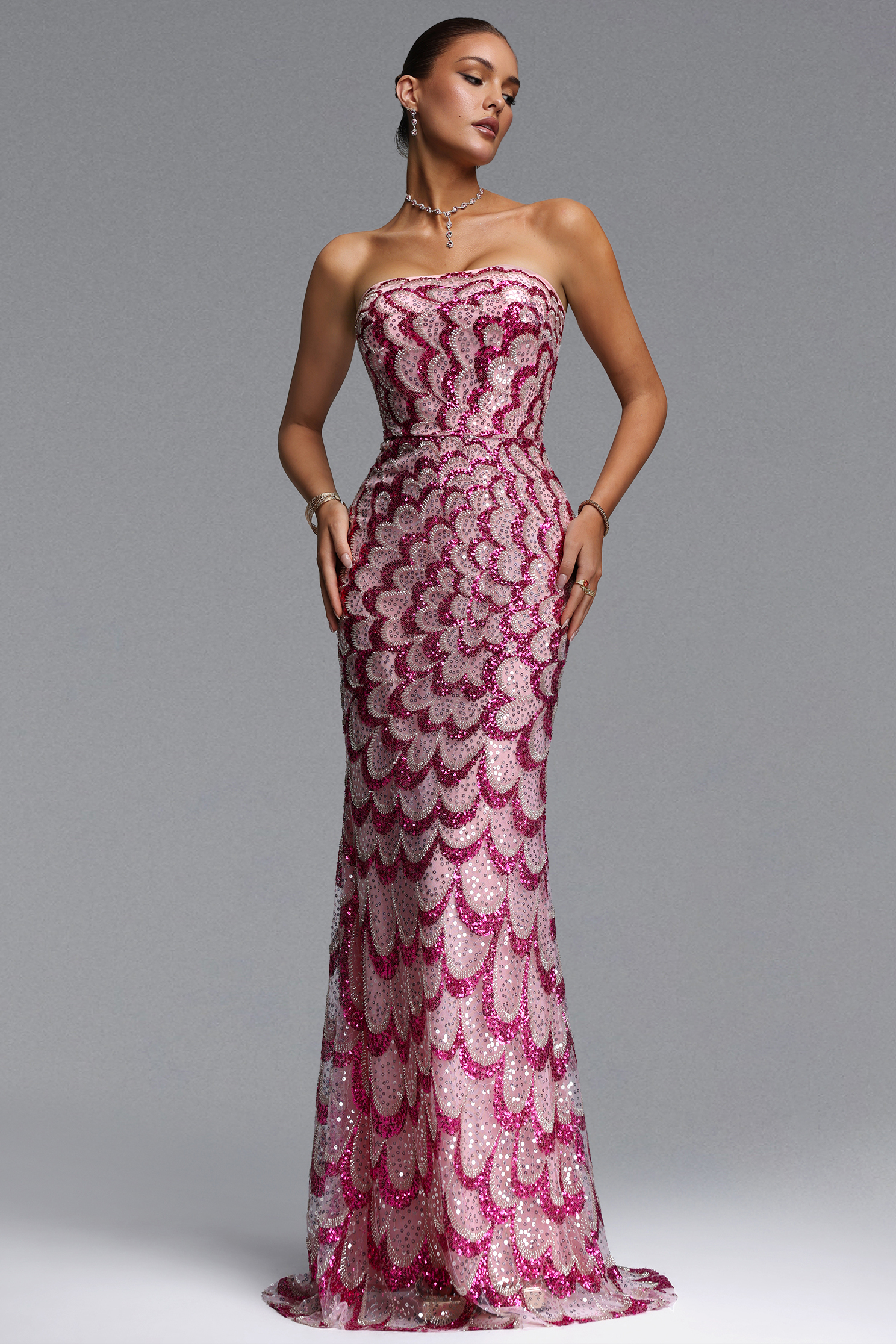 Facia Romantic Contour Strapless Sequin Maxi Dress