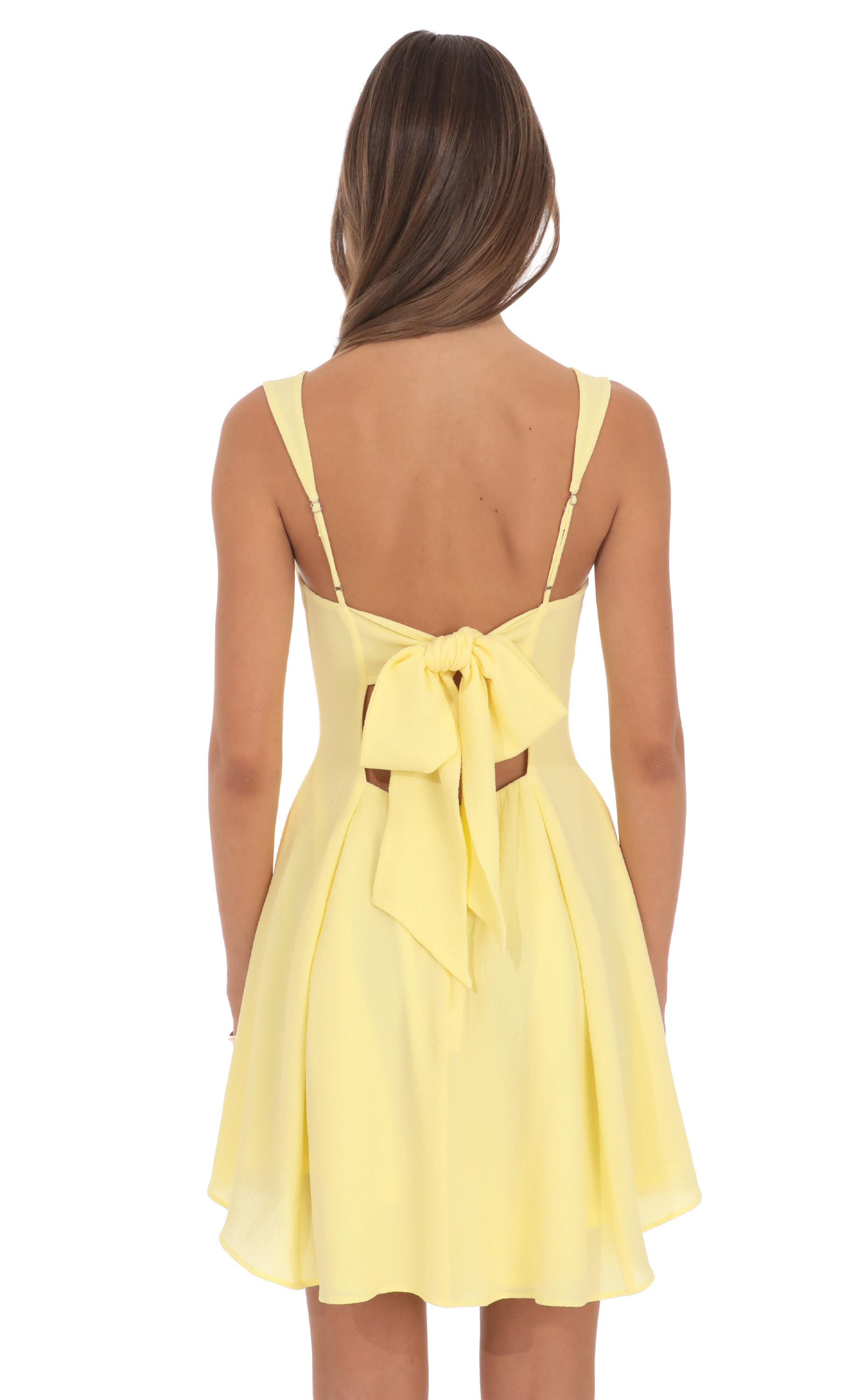 Back Bow Fit and Flare Dress in Pastel Yellow - View 2