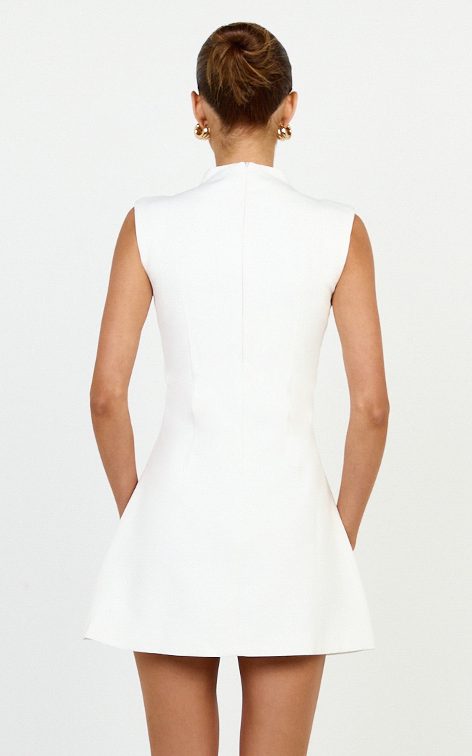 Jacinta Mini Dress - Sleeveless Button Front Tulip Dress in Off White - View 8