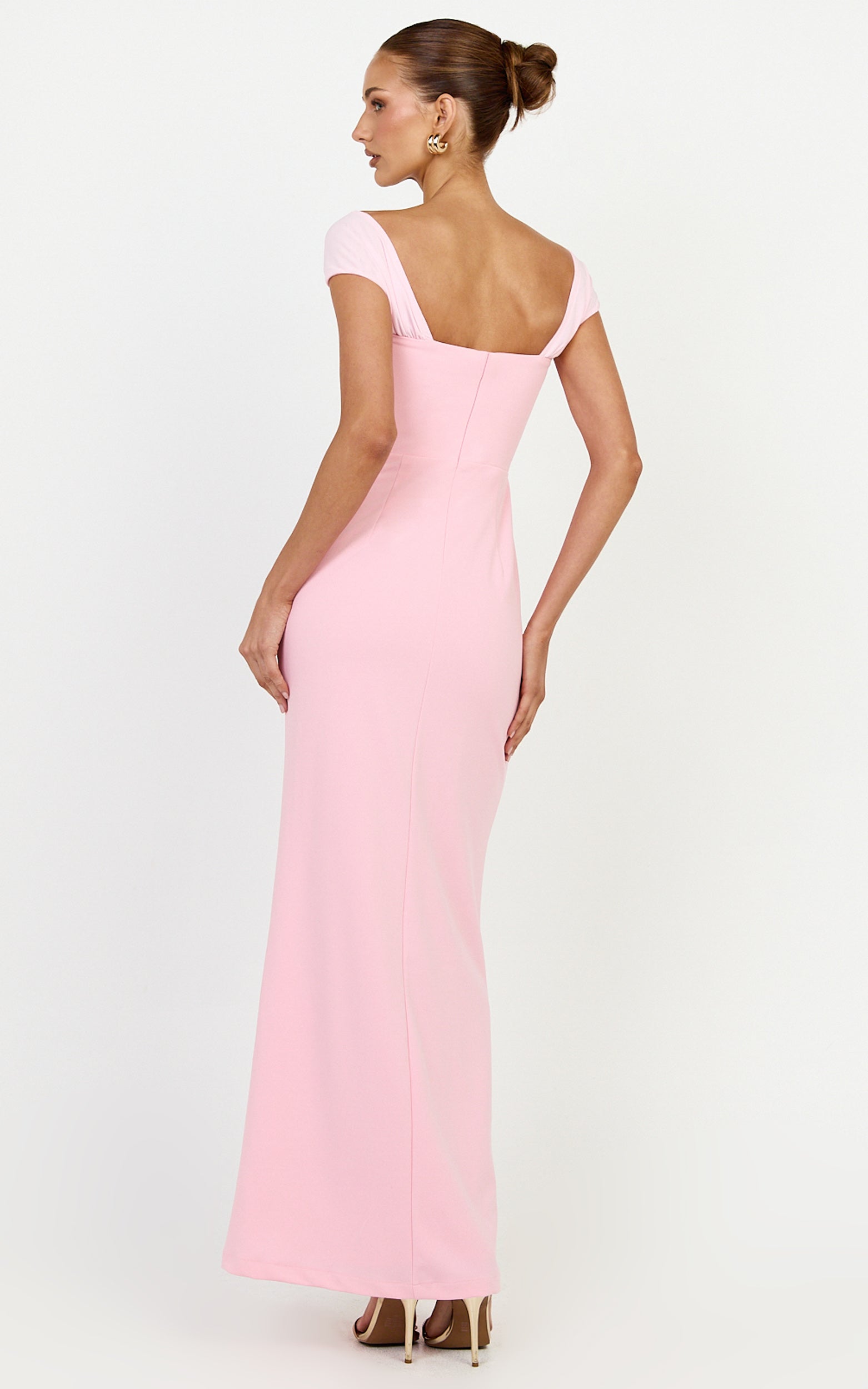 Malibu Maxi Dress - Off Shoulder High Split Dress in Pink - View 5