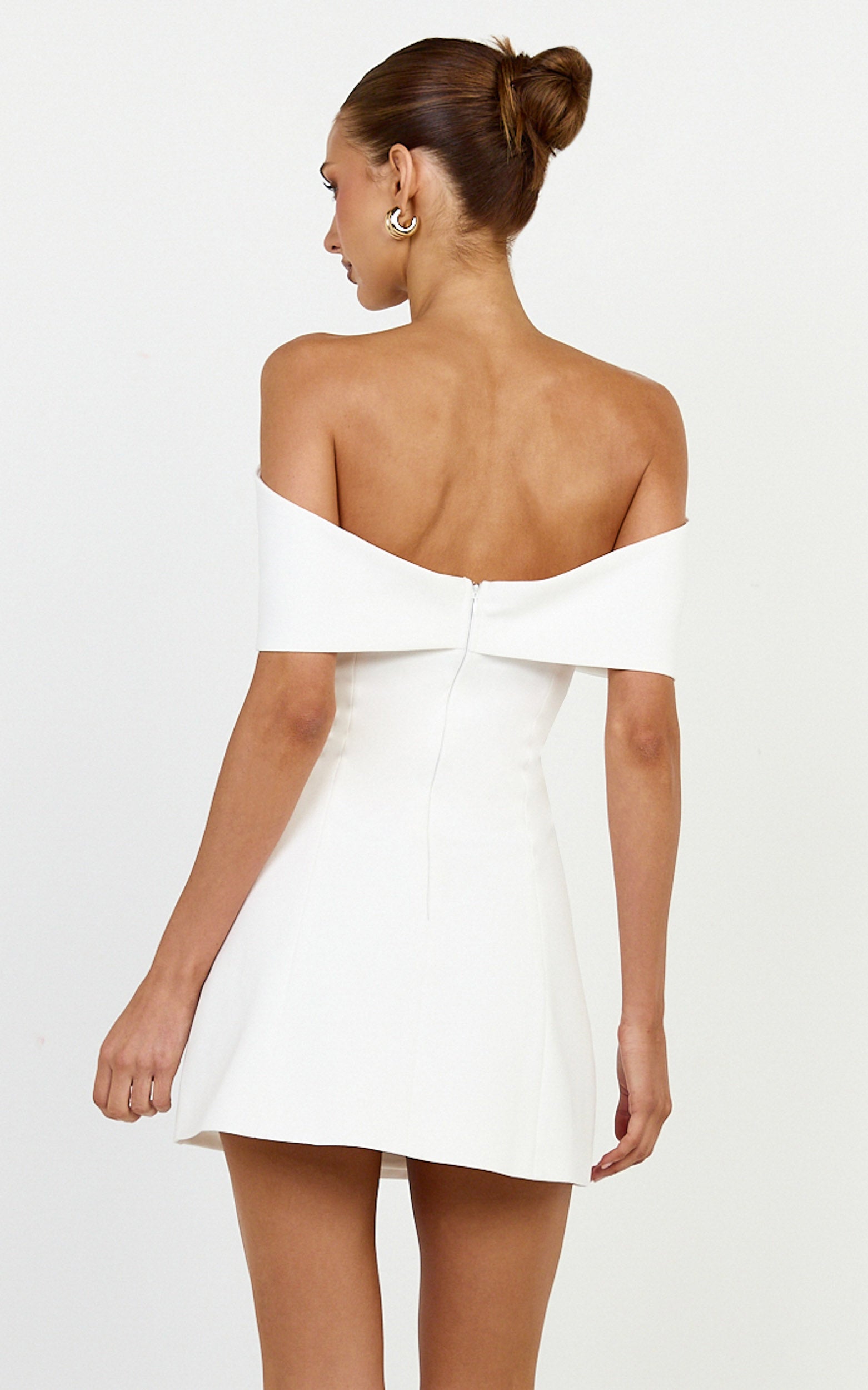 Thalia Mini Dress - Off Shoulder Bow Detail Dress in White - View 5
