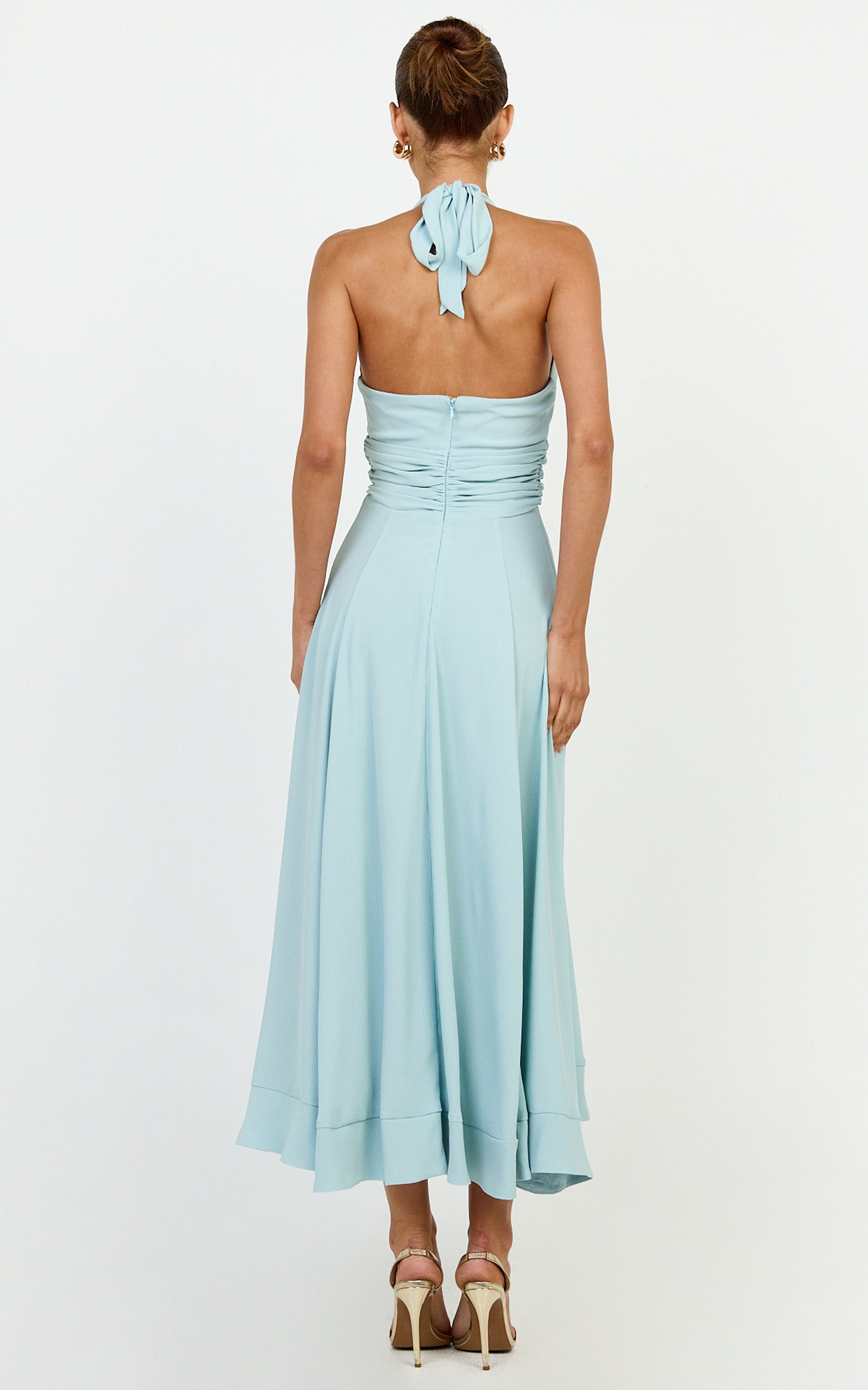 Vivia Maxi Dress - Gathered Waist Halter Dress in Blue - View 2