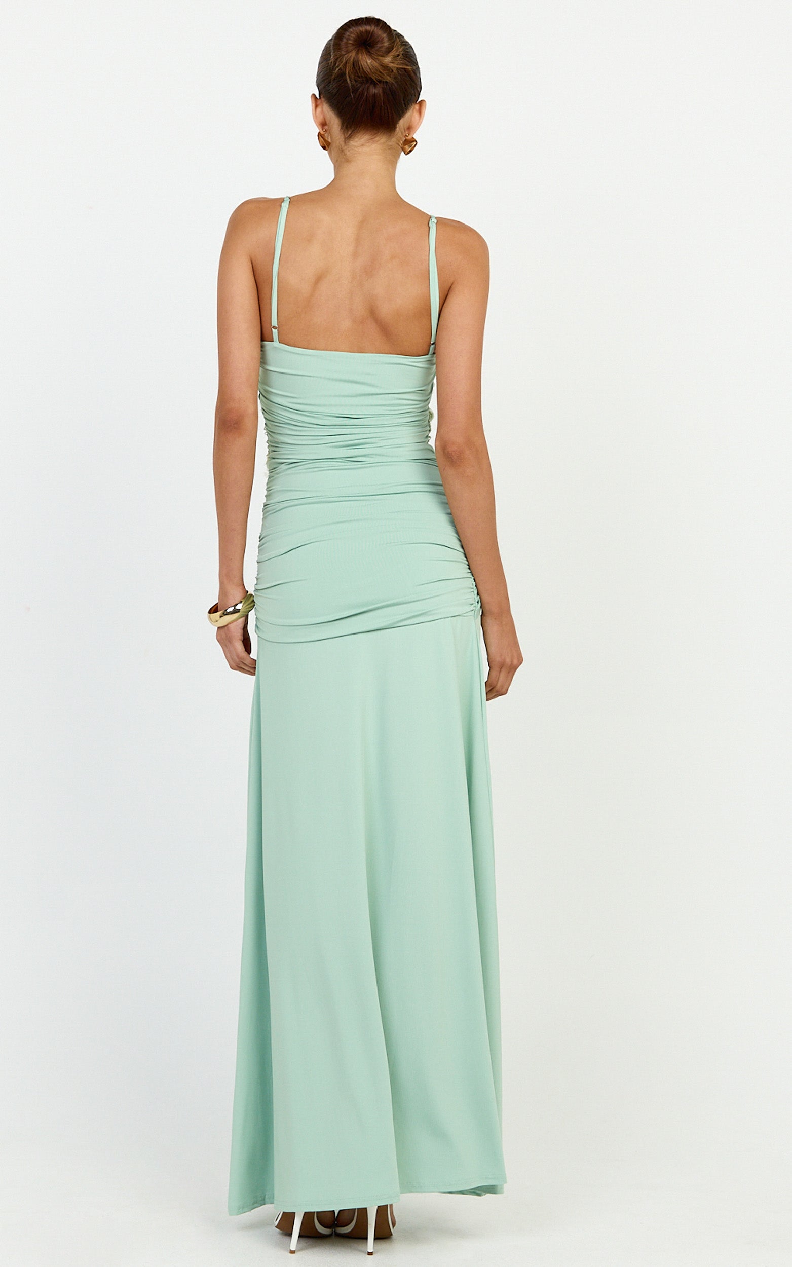 Nerissa Maxi Dress - Crochet Floral Embellished Bodice Drop Tie Waist Dress in Sage - View 6
