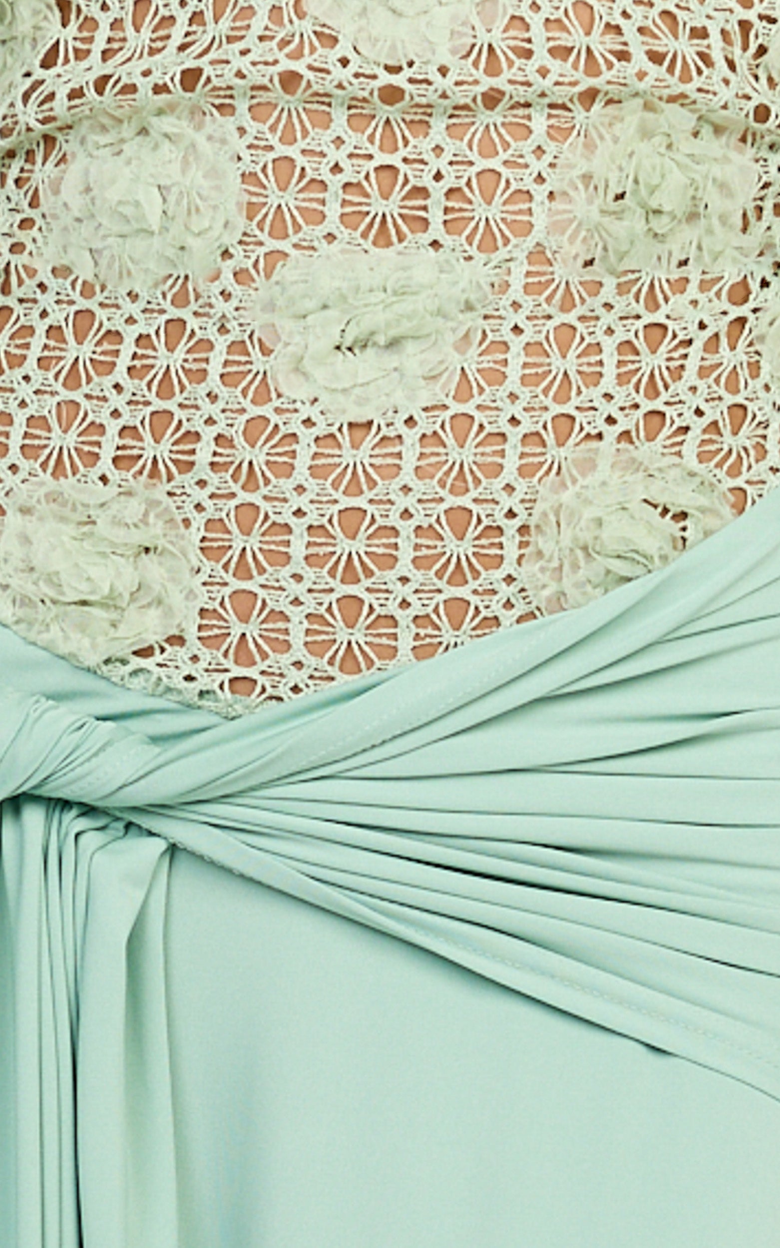 Nerissa Maxi Dress - Crochet Floral Embellished Bodice Drop Tie Waist Dress in Sage - View 7