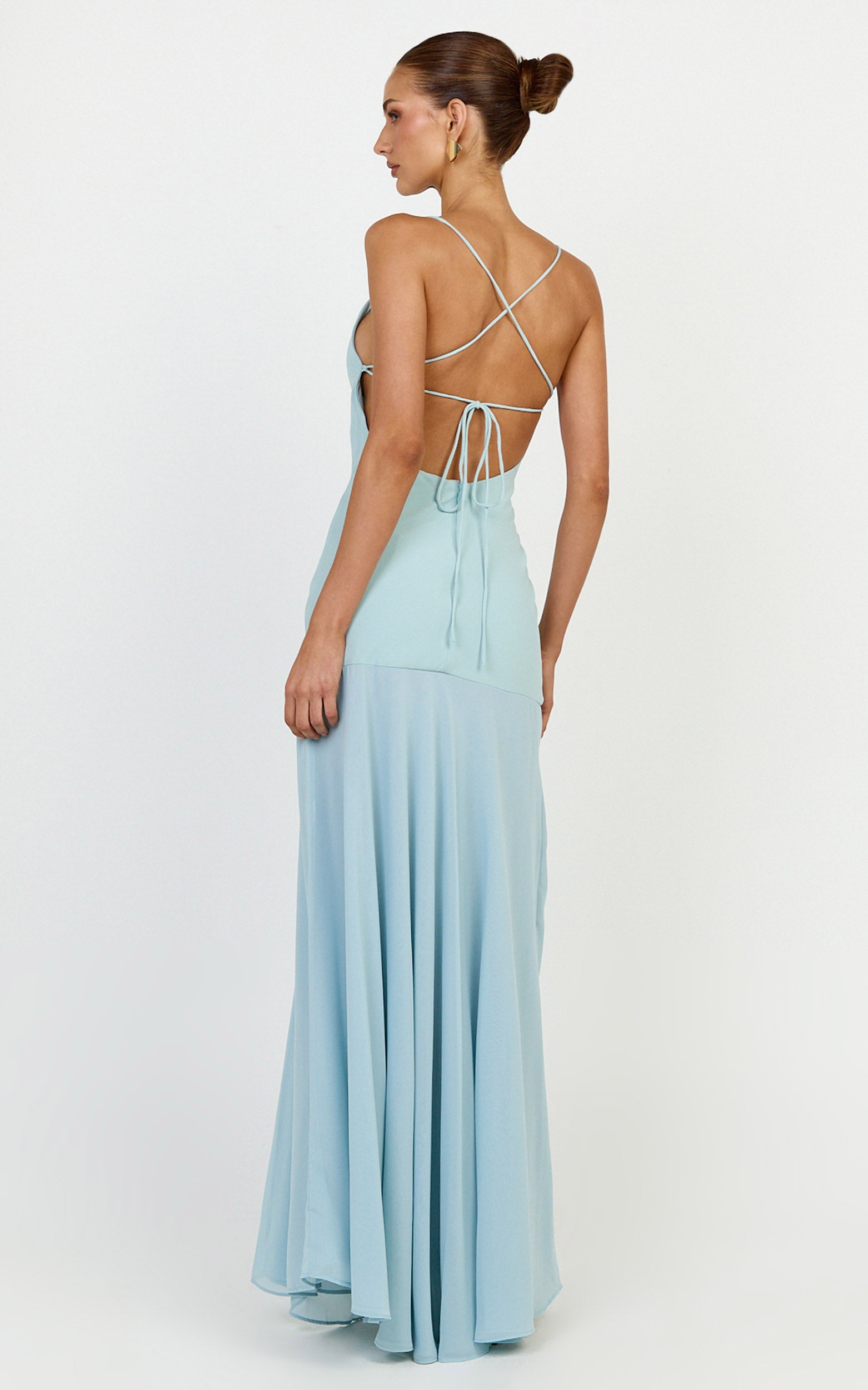 Ayla Maxi Dress - High Neckline Contrast Georgette Skirt Dress in Blue - View 2