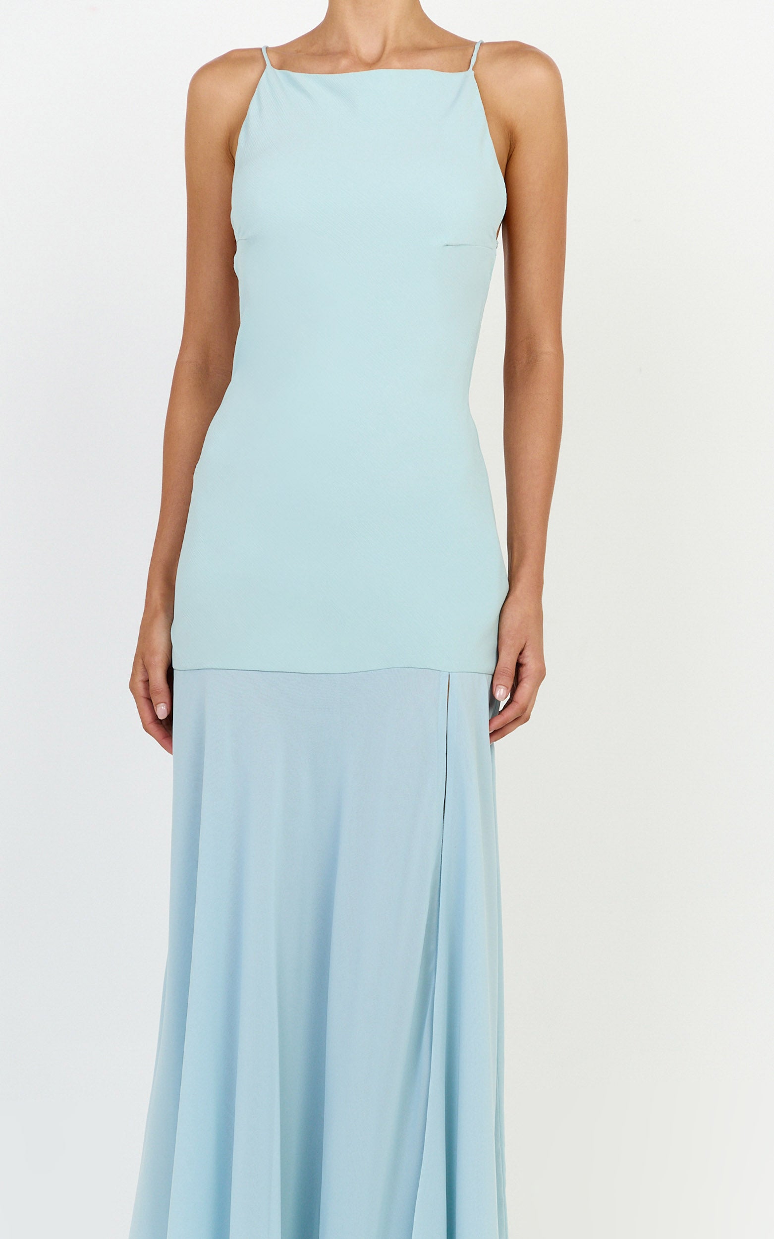 Ayla Maxi Dress - High Neckline Contrast Georgette Skirt Dress in Blue - View 6