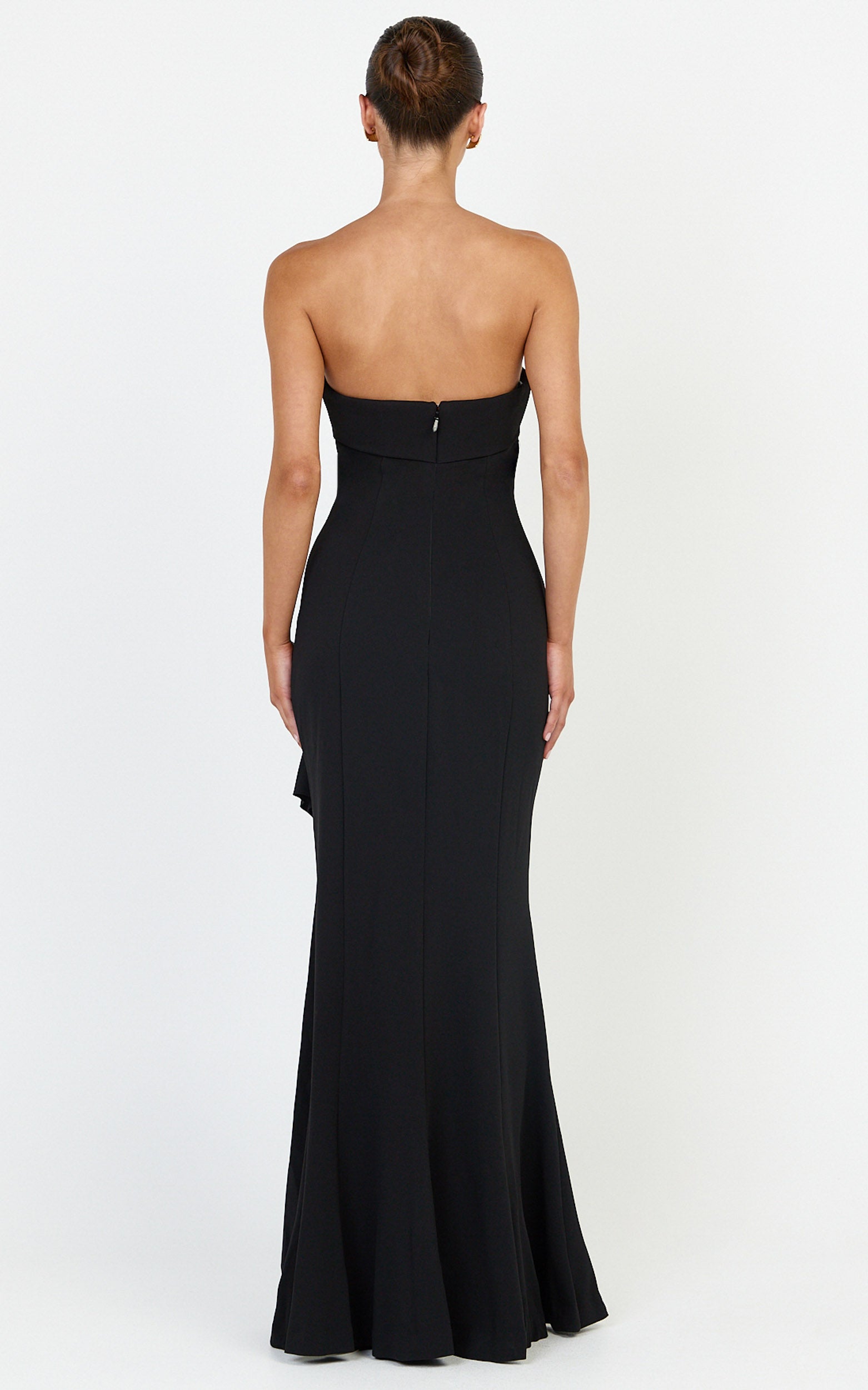 Leda Maxi Dress - Strapless Waterfall Sash Dress in Black - View 5