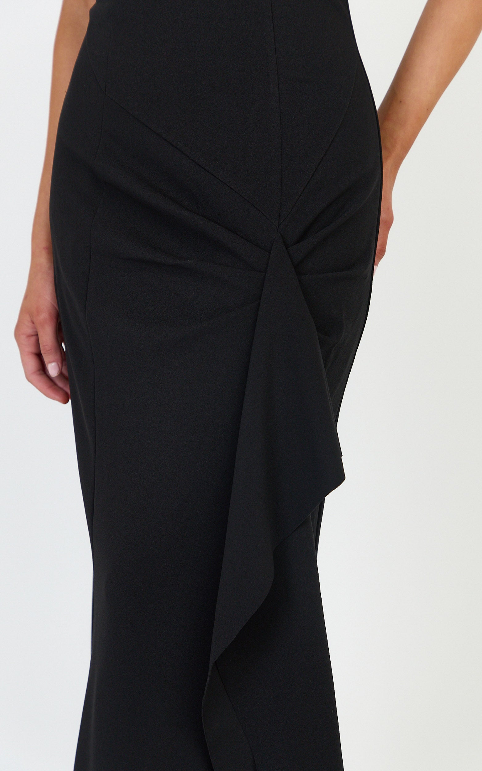 Leda Maxi Dress - Strapless Waterfall Sash Dress in Black - View 6