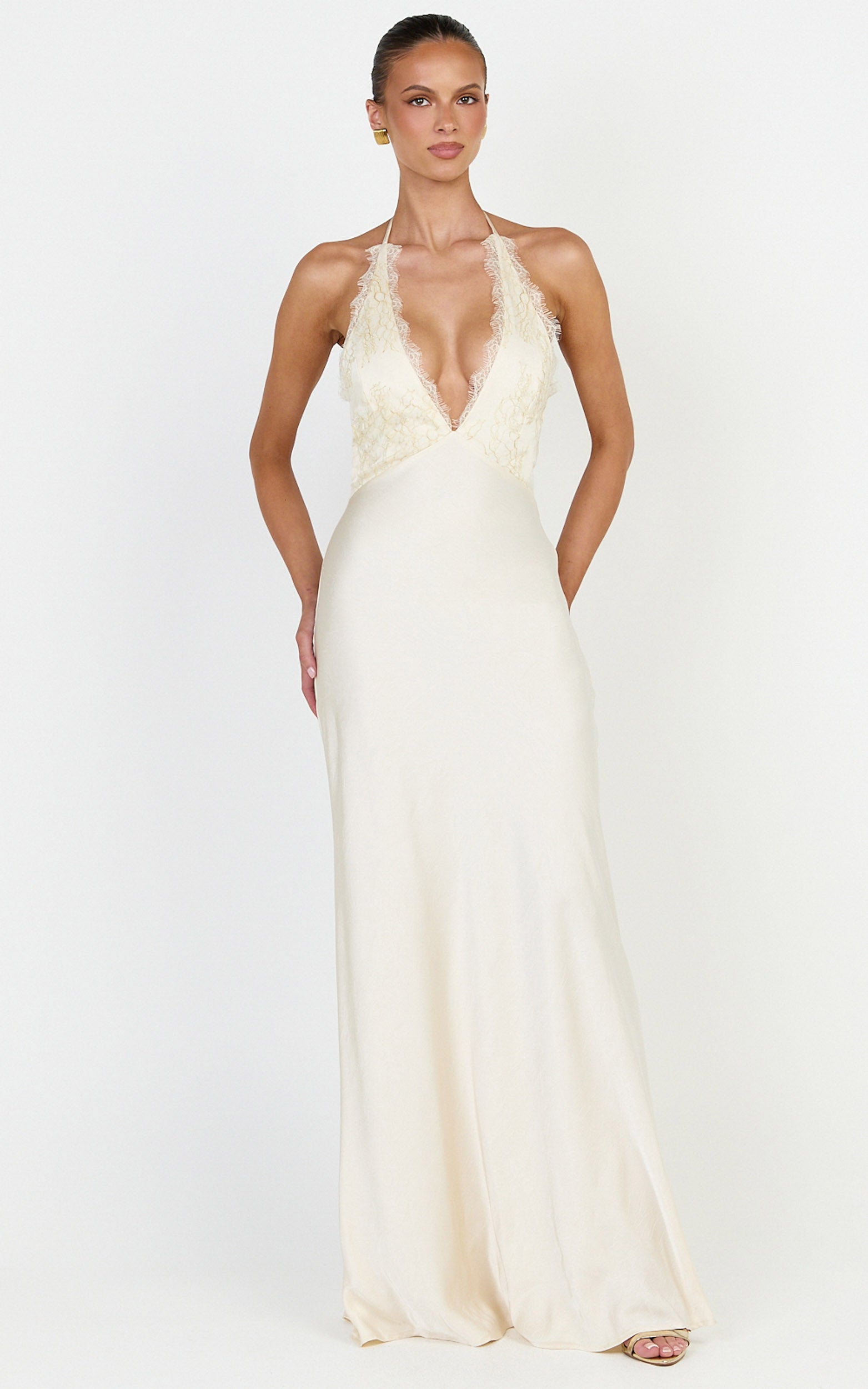 Marielle Maxi Dress - Lace Bust Halter Dress in Cream - View 5