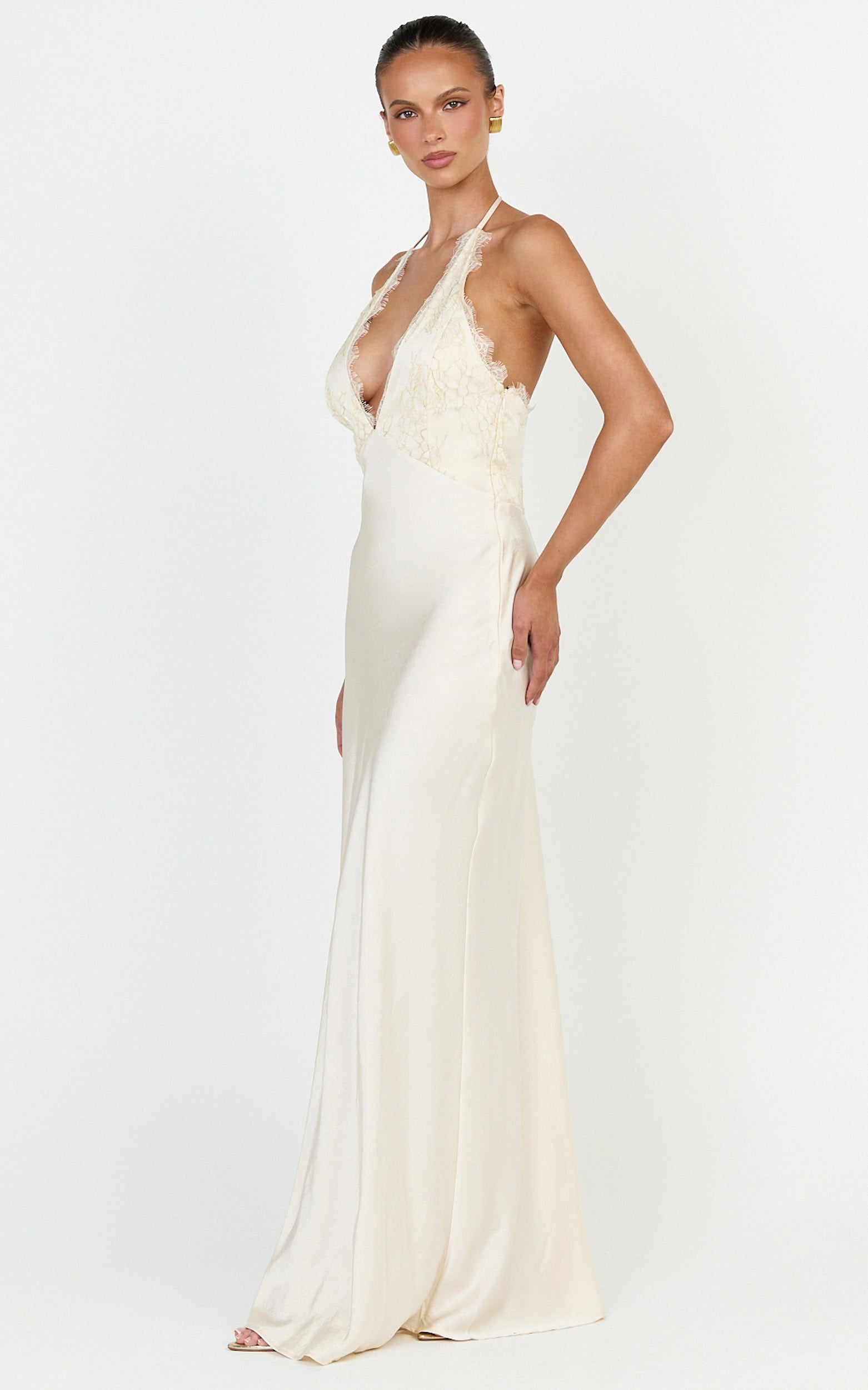 Marielle Maxi Dress - Lace Bust Halter Dress in Cream - View 4
