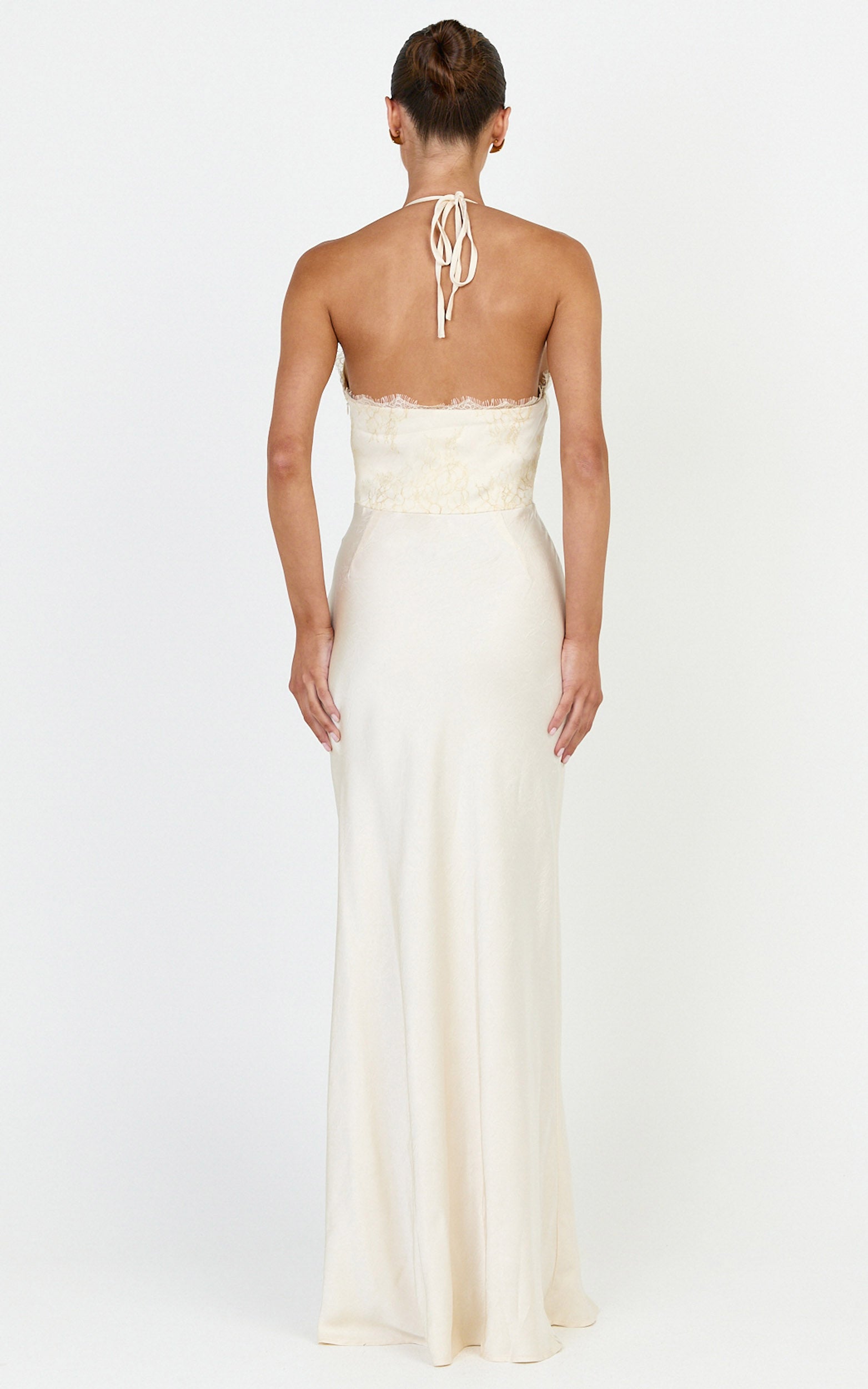 Marielle Maxi Dress - Lace Bust Halter Dress in Cream - View 6