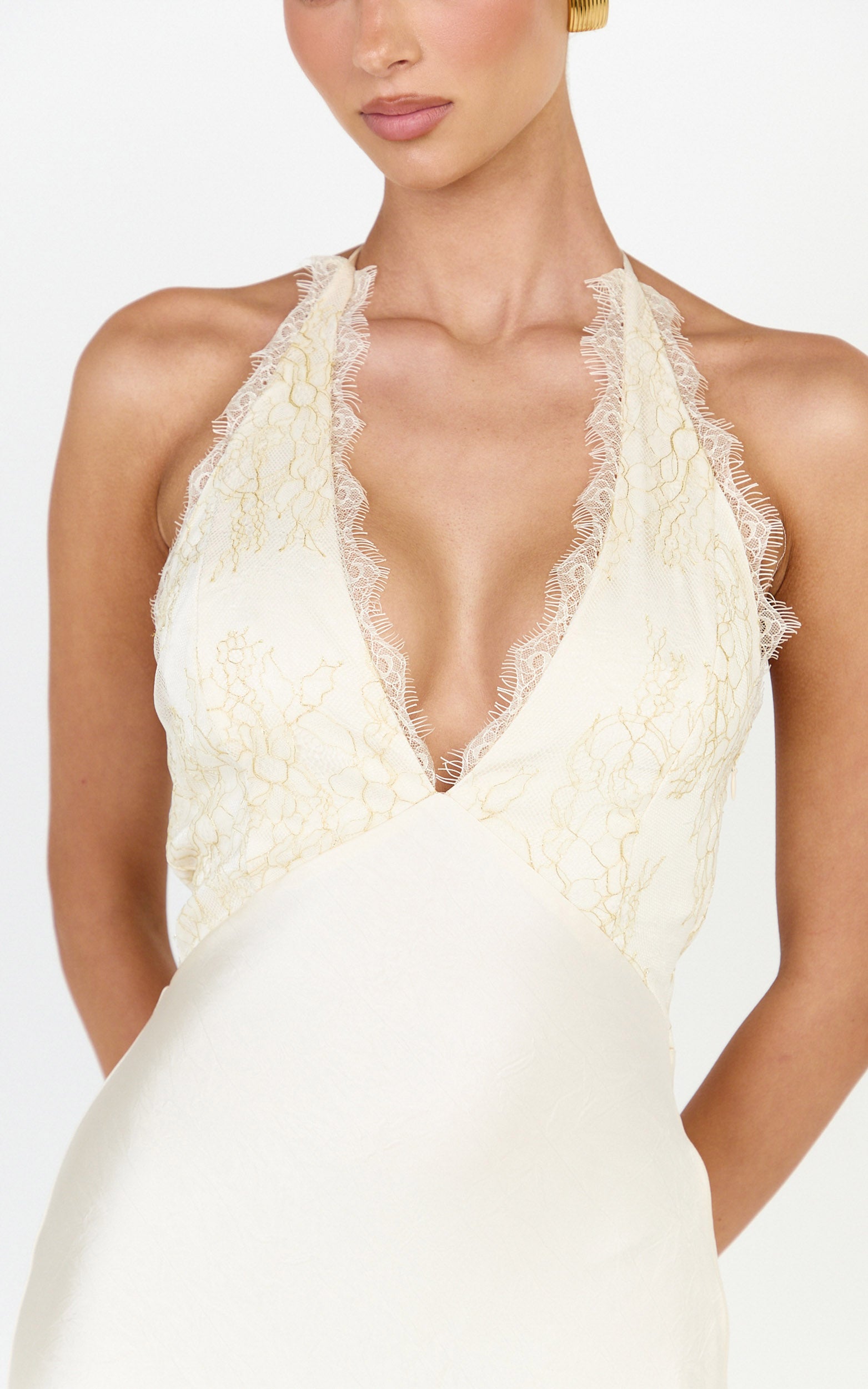 Marielle Maxi Dress - Lace Bust Halter Dress in Cream - View 7