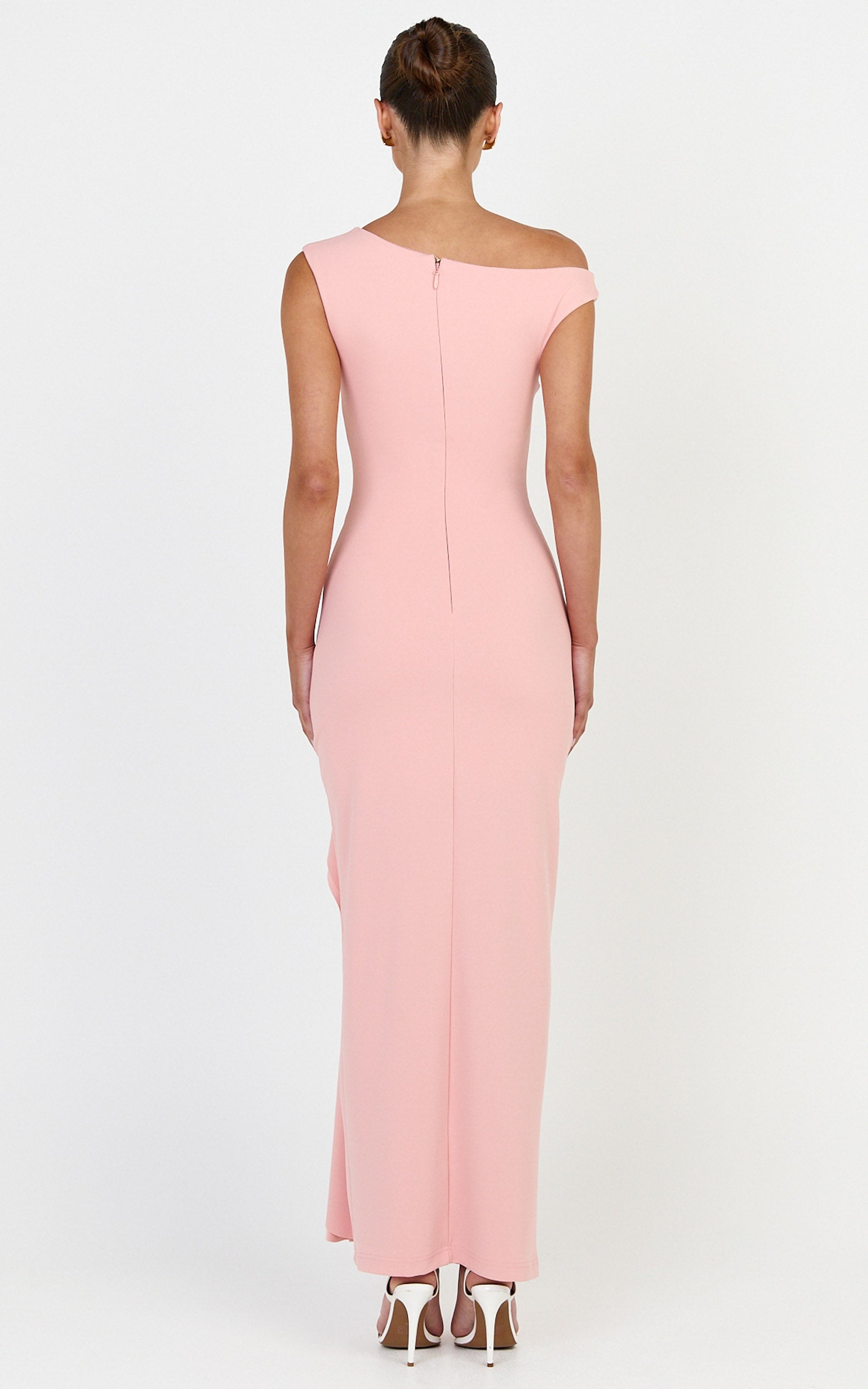 Alba Maxi Dress - Off Shoulder Waterfall Sash Dress in Pink - View 5