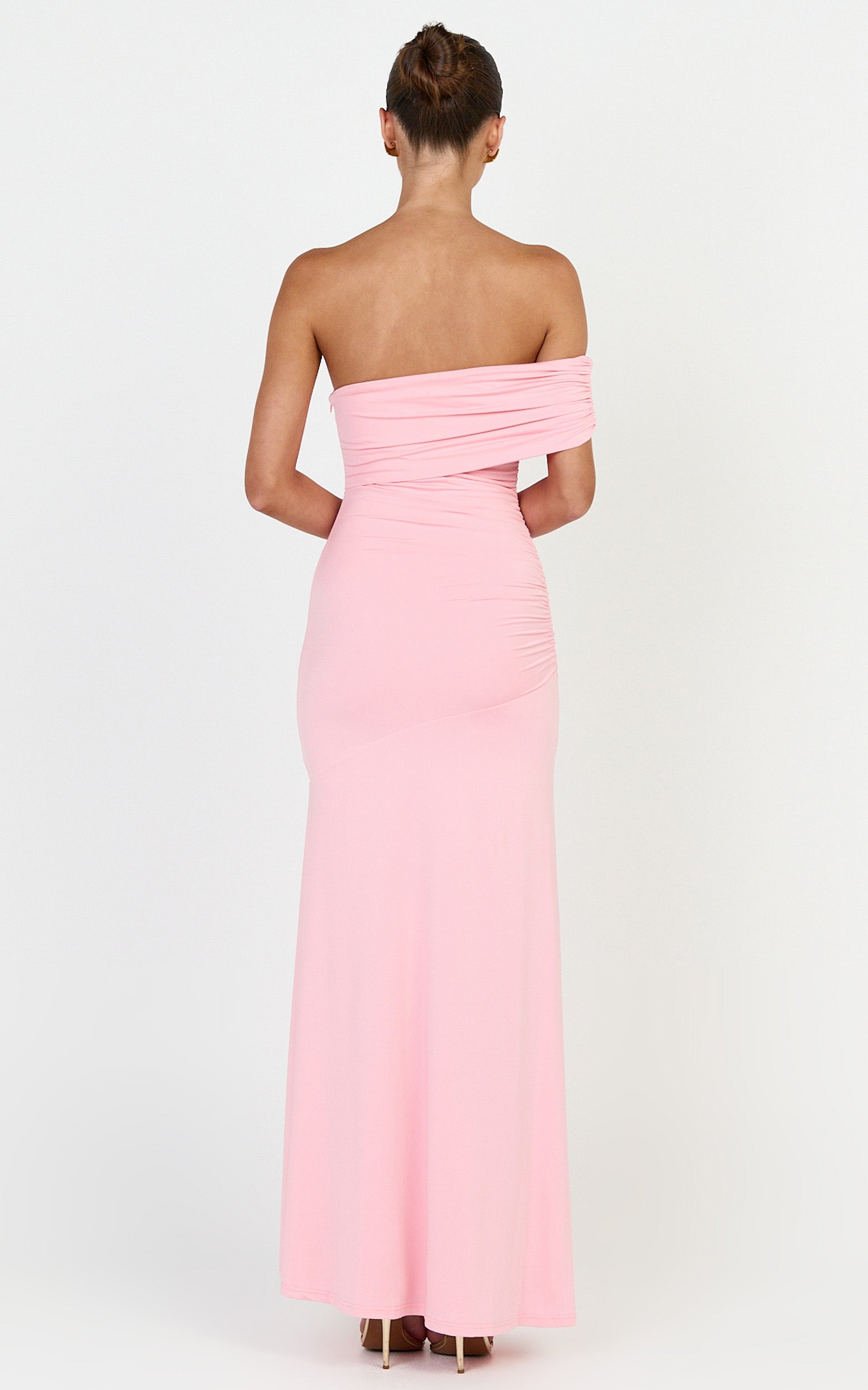 Opal Maxi Dress - Off Shoulder Gathered Bodice Fit And Flare Dress in Pink - View 5