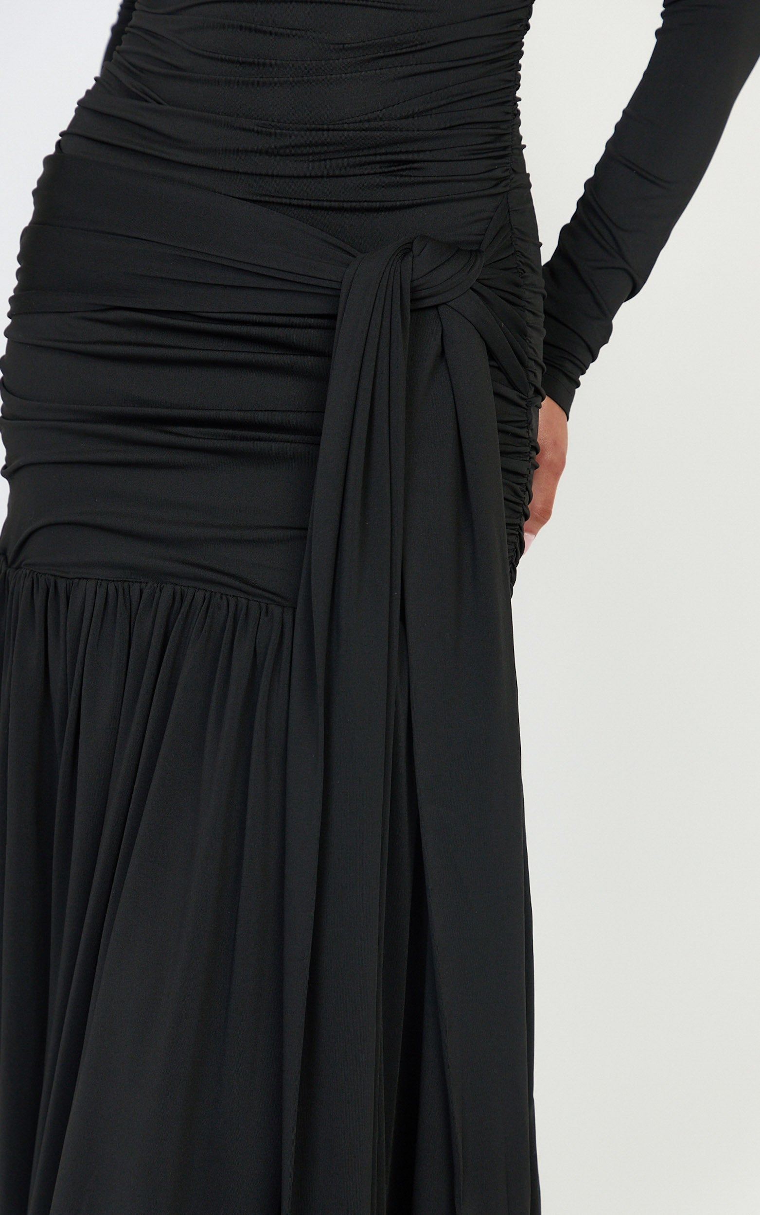 Amaya Maxi Dress - Off Shoulder Draped Long Sleeve Dress in Black - View 6