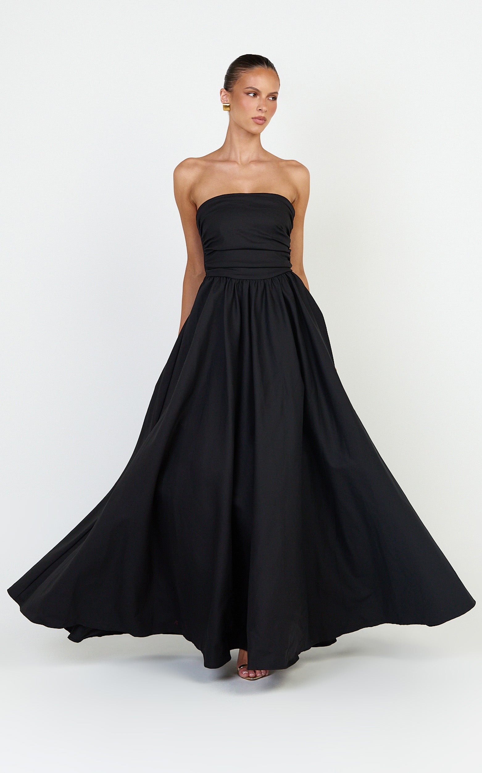 Gia Maxi Dress - Gathered Bodice Fit And Flare Dress in Black - View 4
