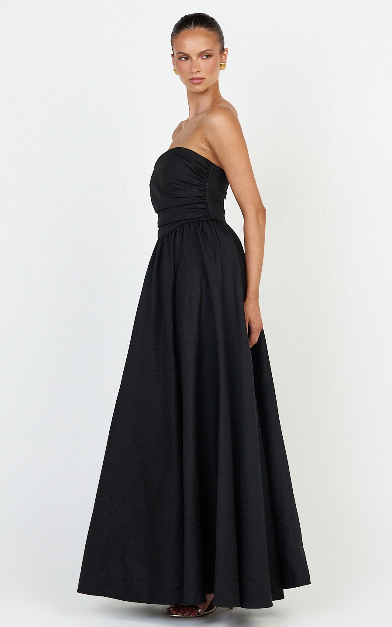 Gia Maxi Dress - Gathered Bodice Fit And Flare Dress in Black - View 2