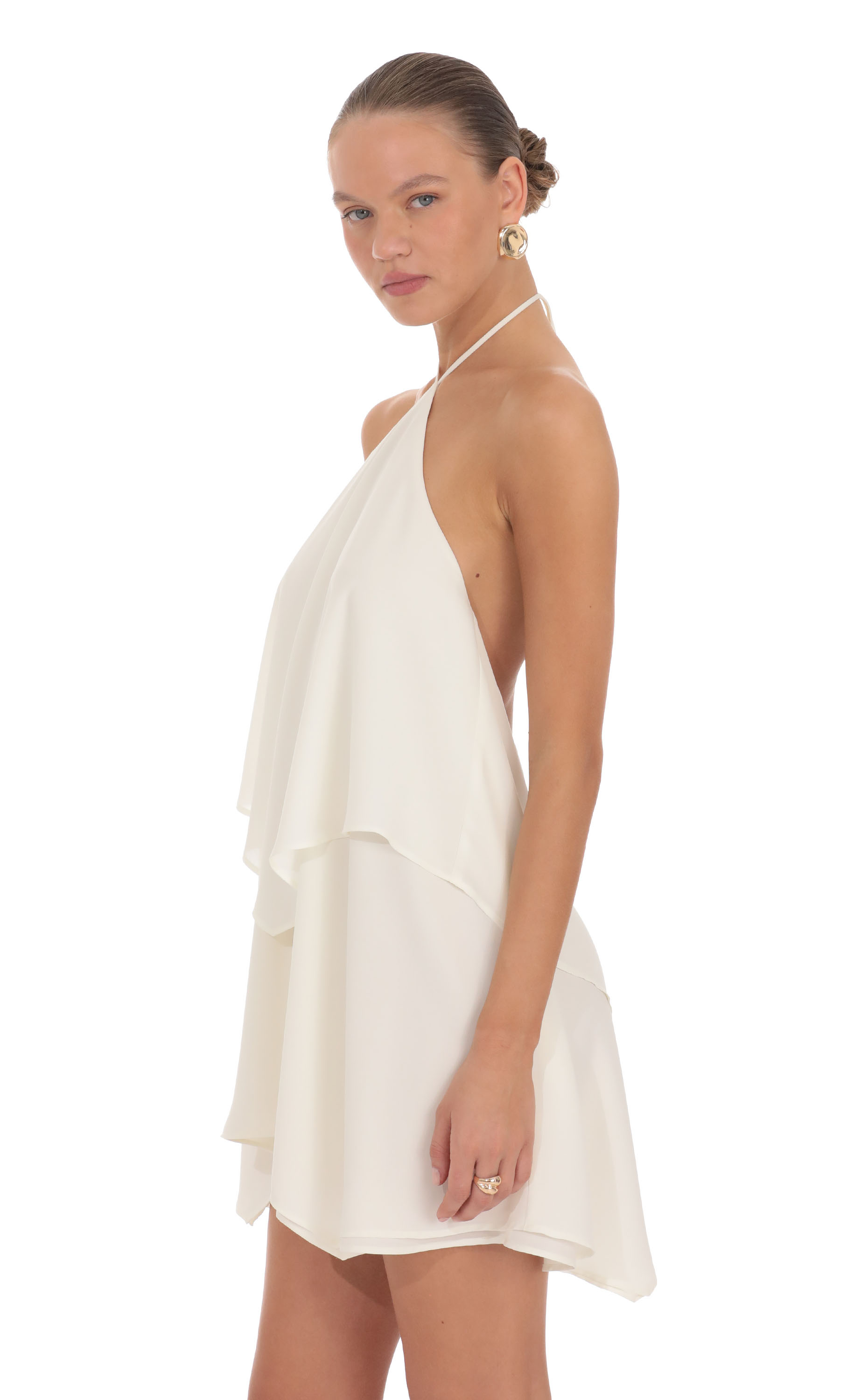Halter Layered Mini Dress in Ivory - view 3