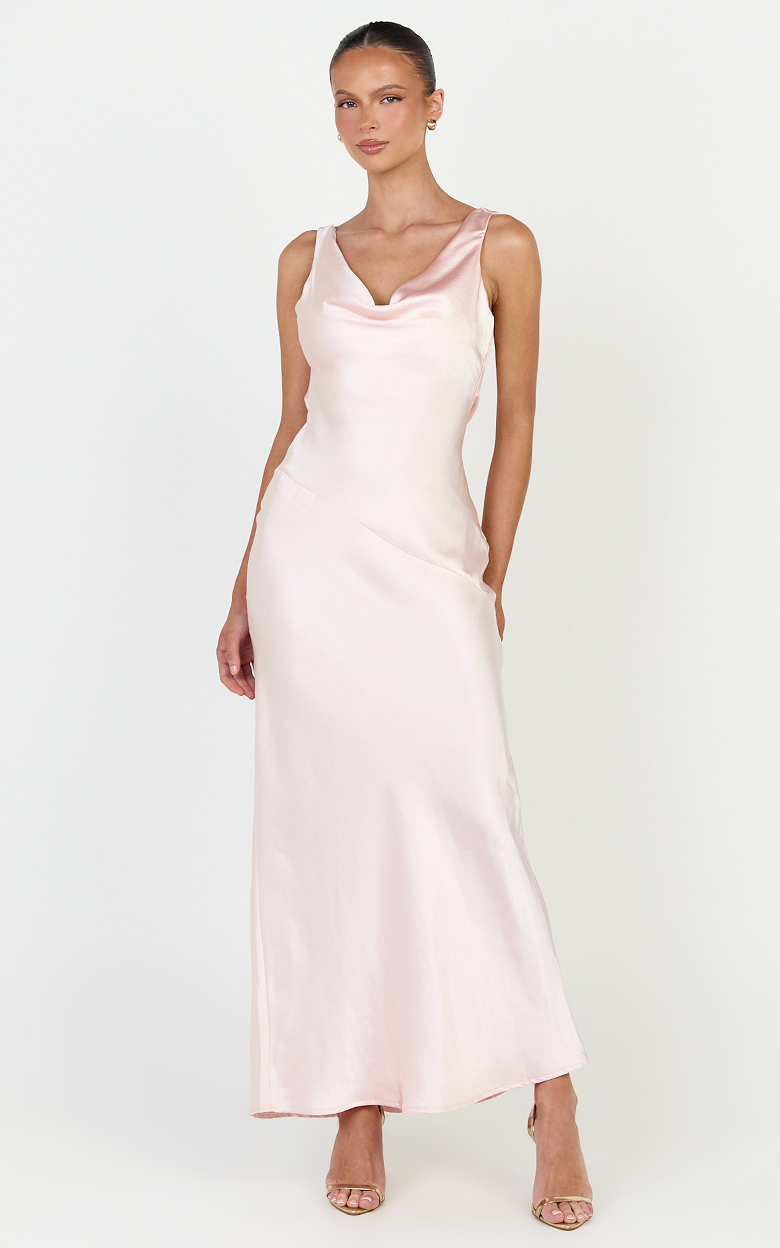 Adilah Maxi Dress - Cowl Neck Satin Dress in Light Pink - View 4