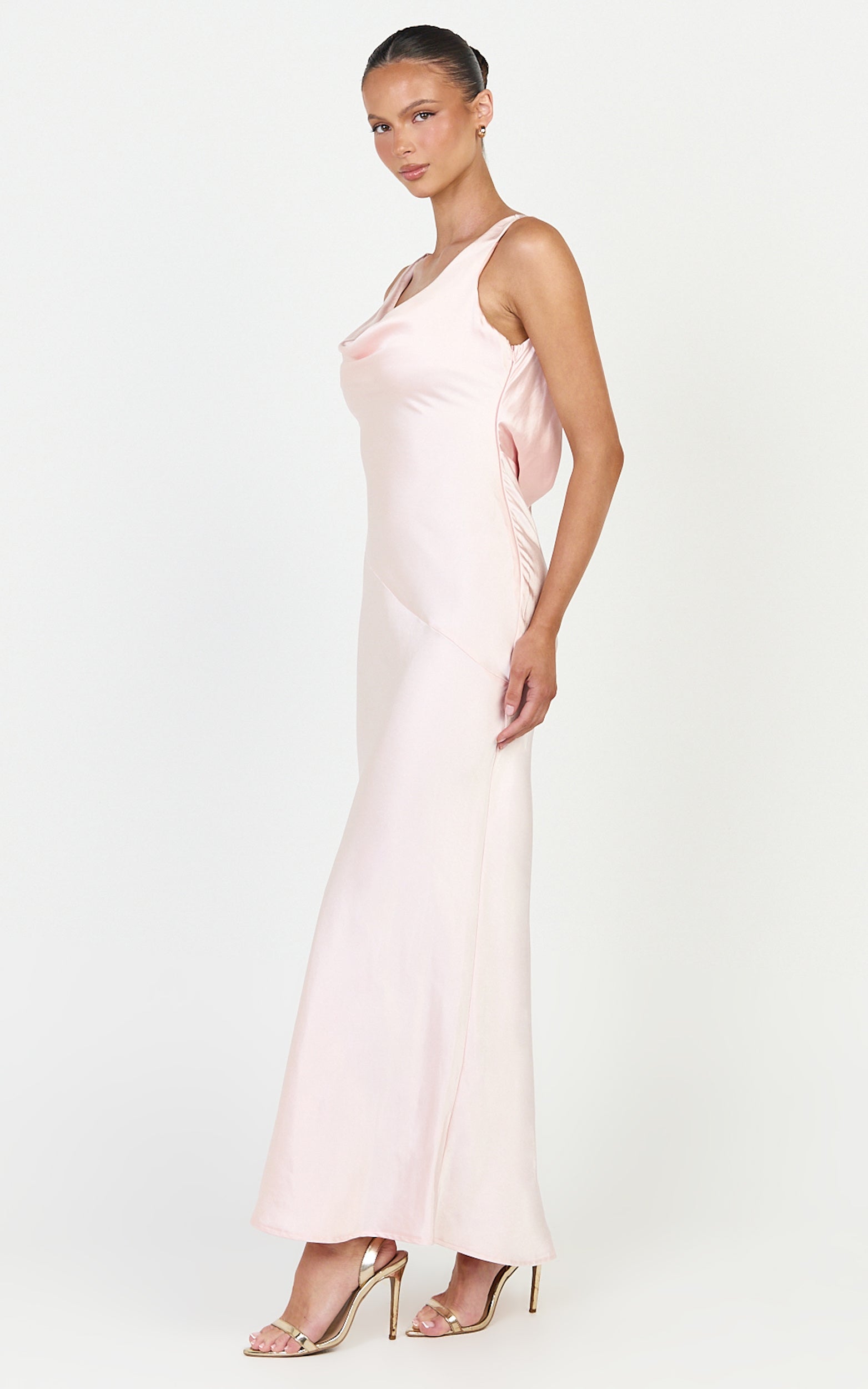 Adilah Maxi Dress - Cowl Neck Satin Dress in Light Pink - View 5