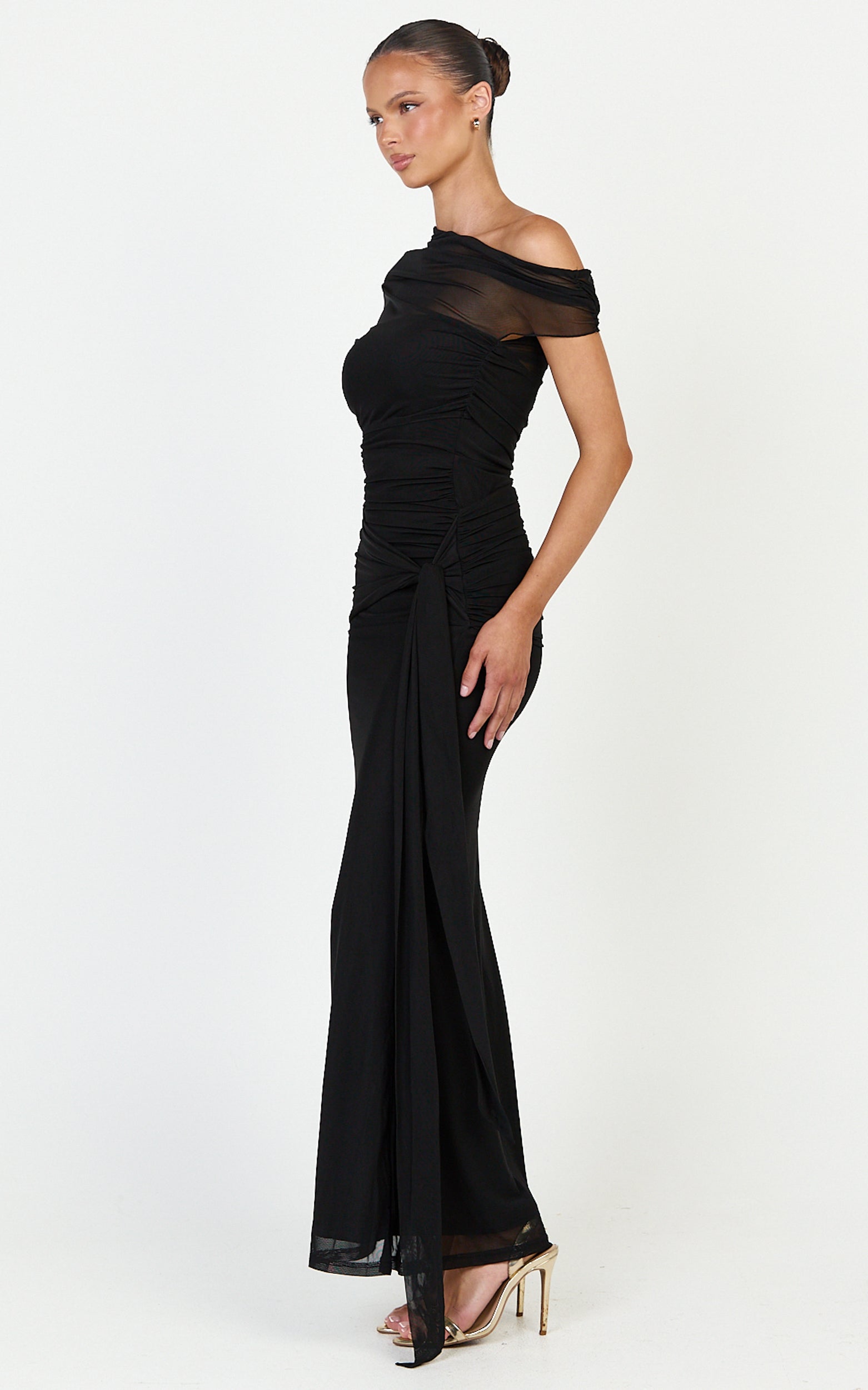 Nicolette Maxi Dress - Cape Sleeve Off Shoulder Dress in Black - View 5