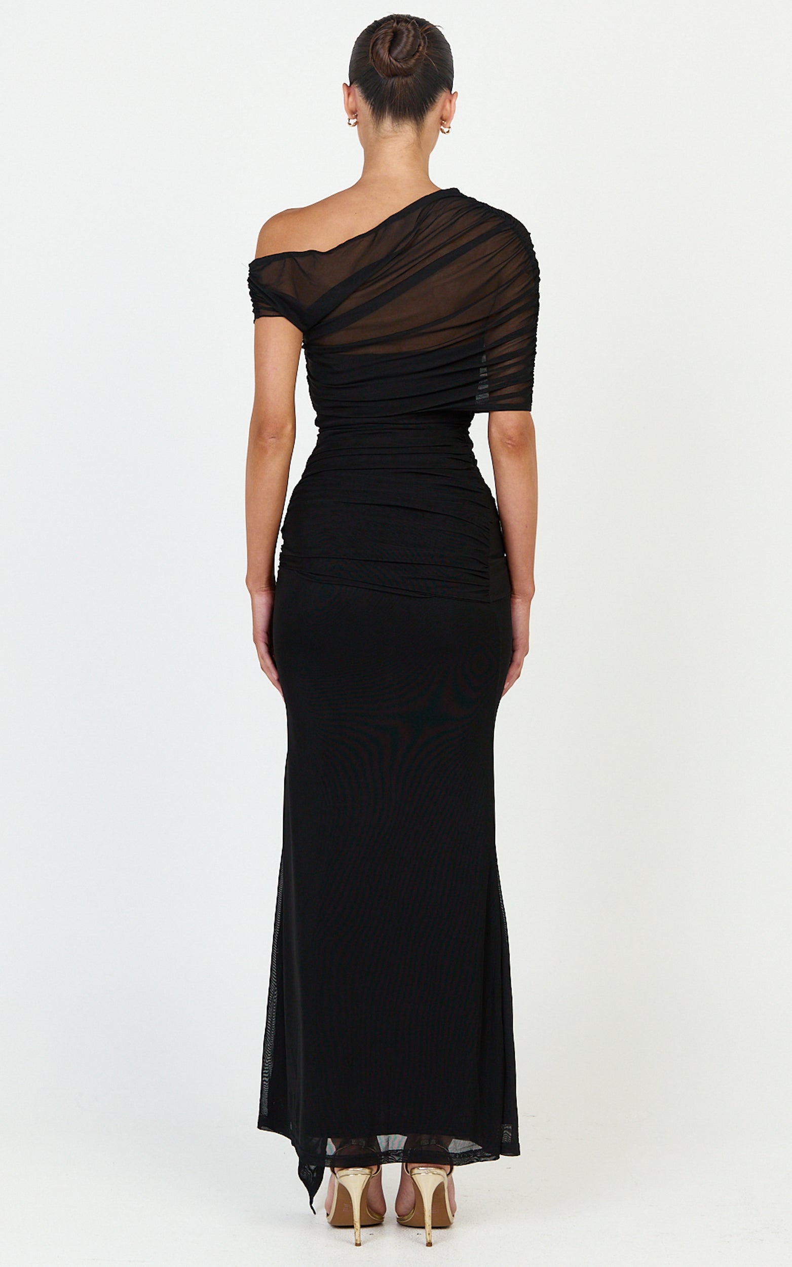 Nicolette Maxi Dress - Cape Sleeve Off Shoulder Dress in Black - View 6