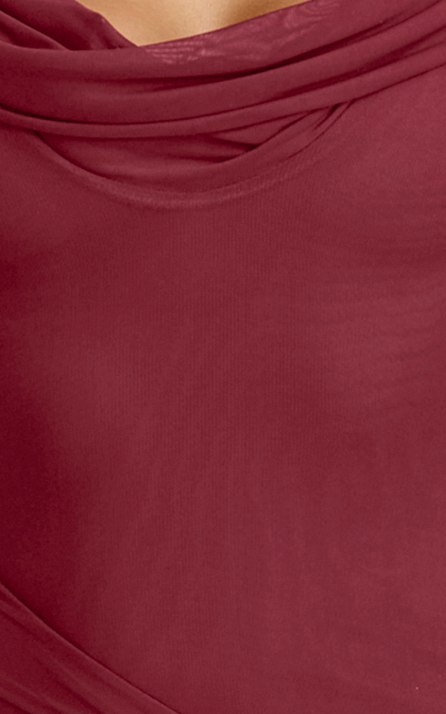 Zena Midi Dress - Cowl Neck Tie Detail Dress in Wine - View 5