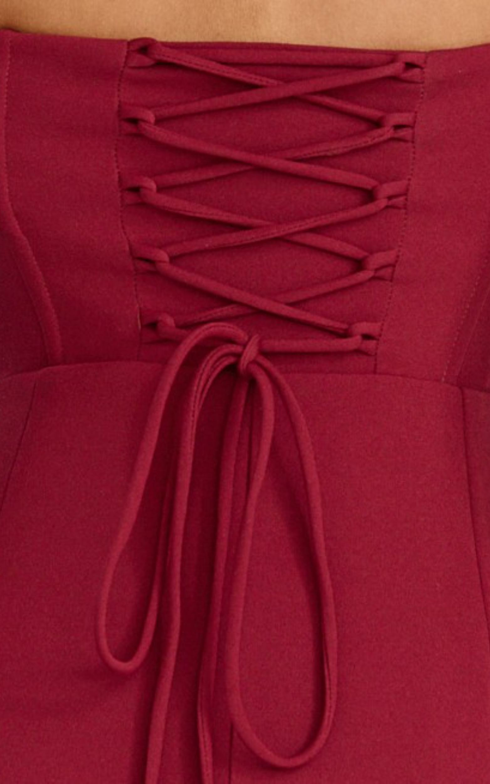 Karina Maxi Dress - Off Shoulder Corset Bodice Lace Up Back Dress in Wine - View 6