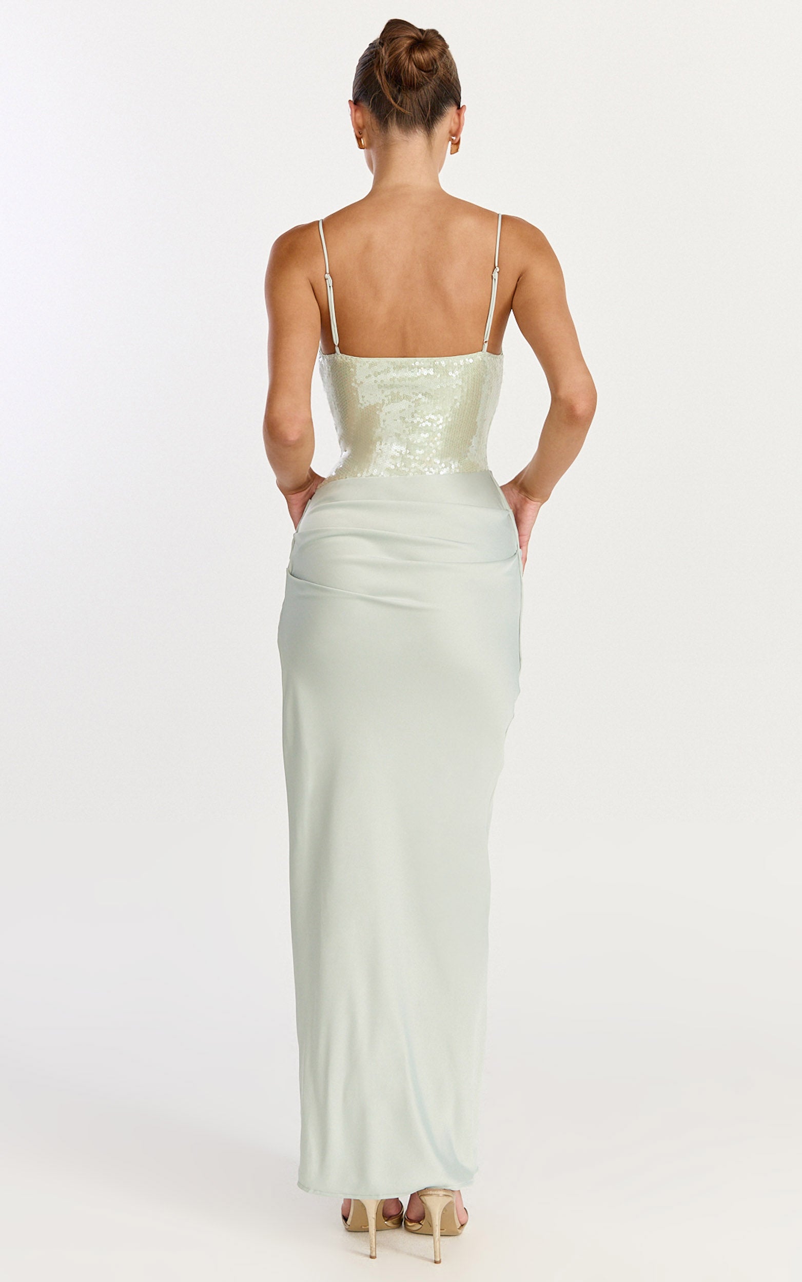 Jasmin Maxi Dress - Sequin Overlay Dress in Sage - View 6