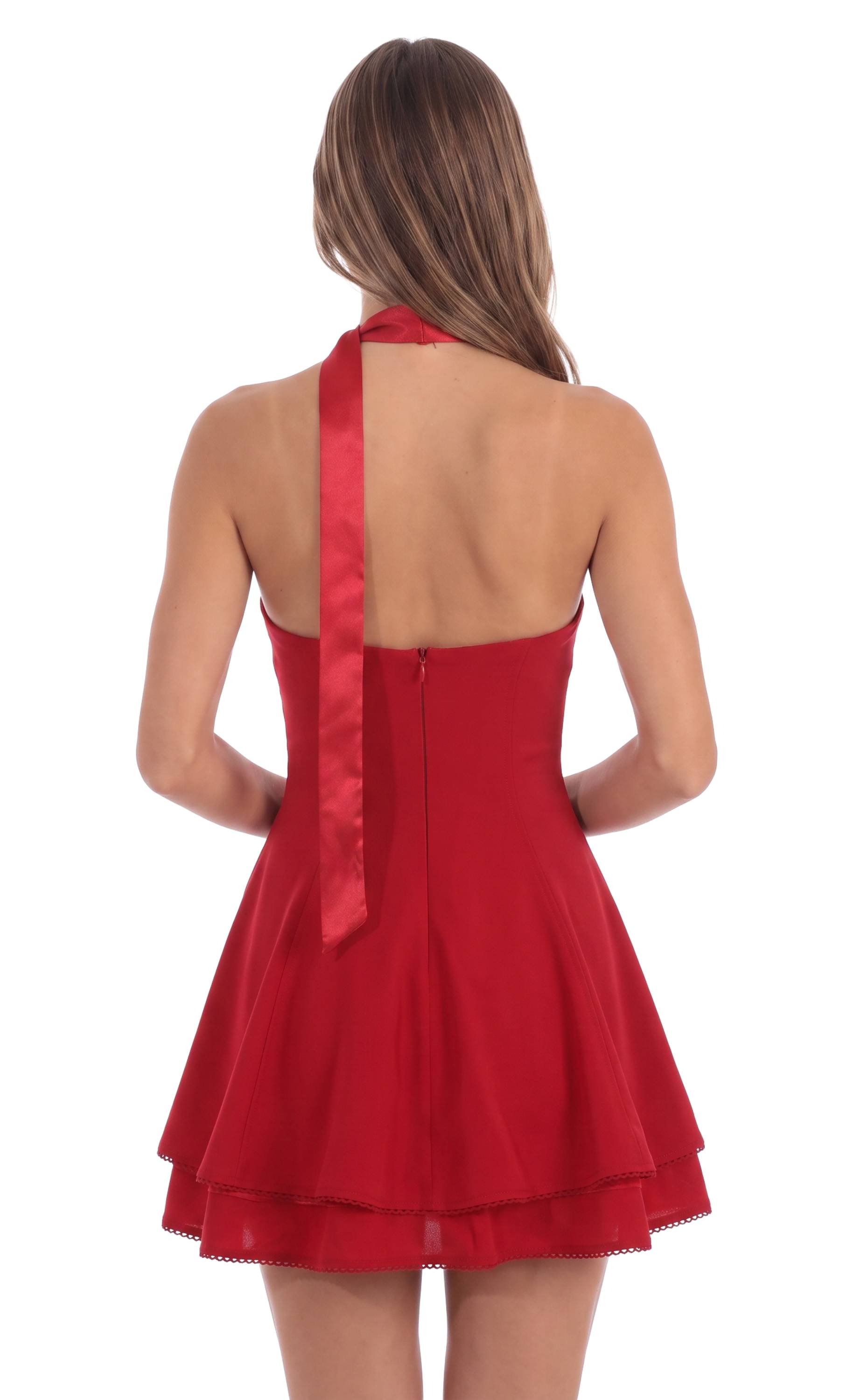 Satin Scarf Strapless Dress in Red - view 3