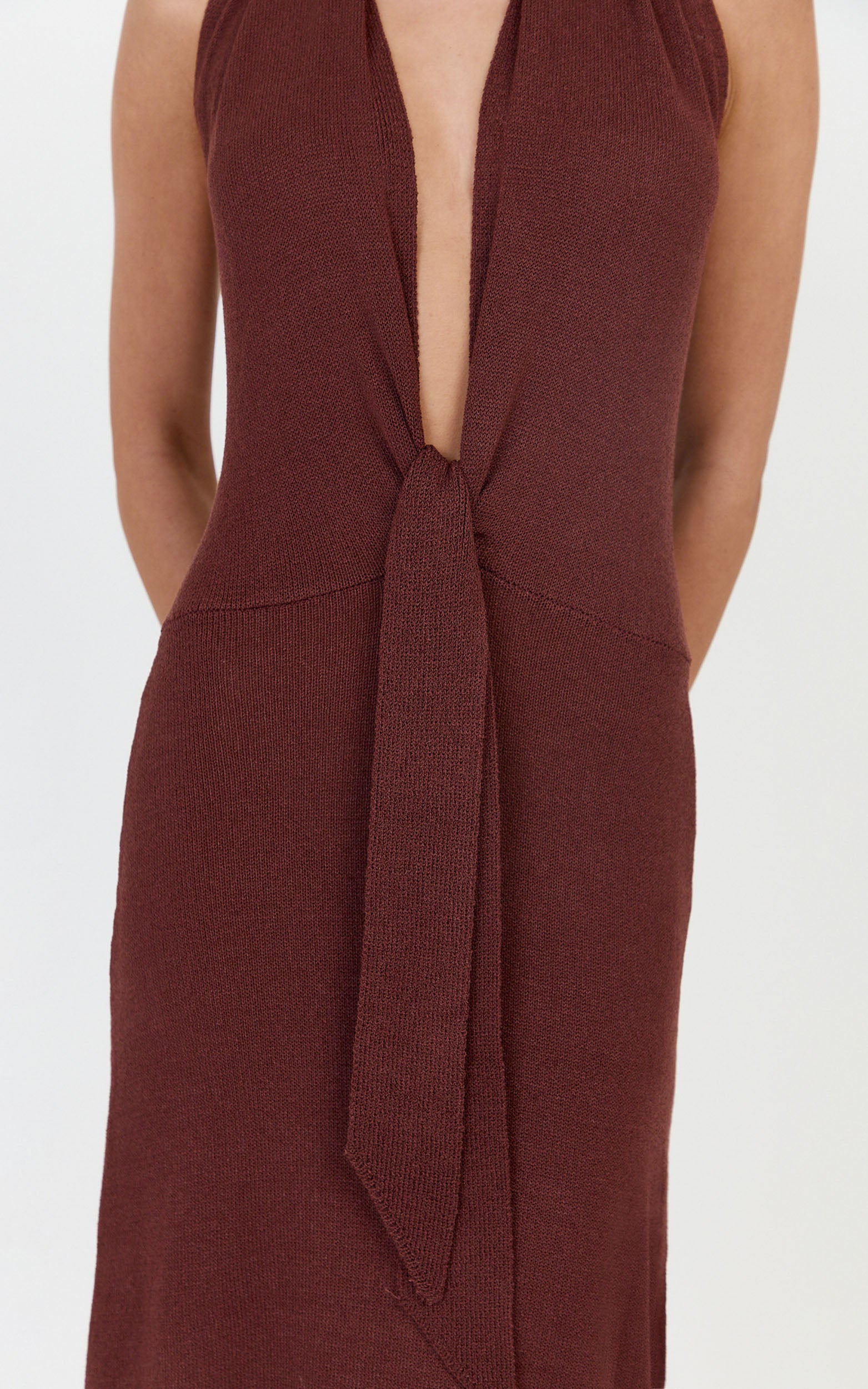 Florence Maxi Dress - Halterneck Tie Detail Knit Dress in Chocolate - View 8