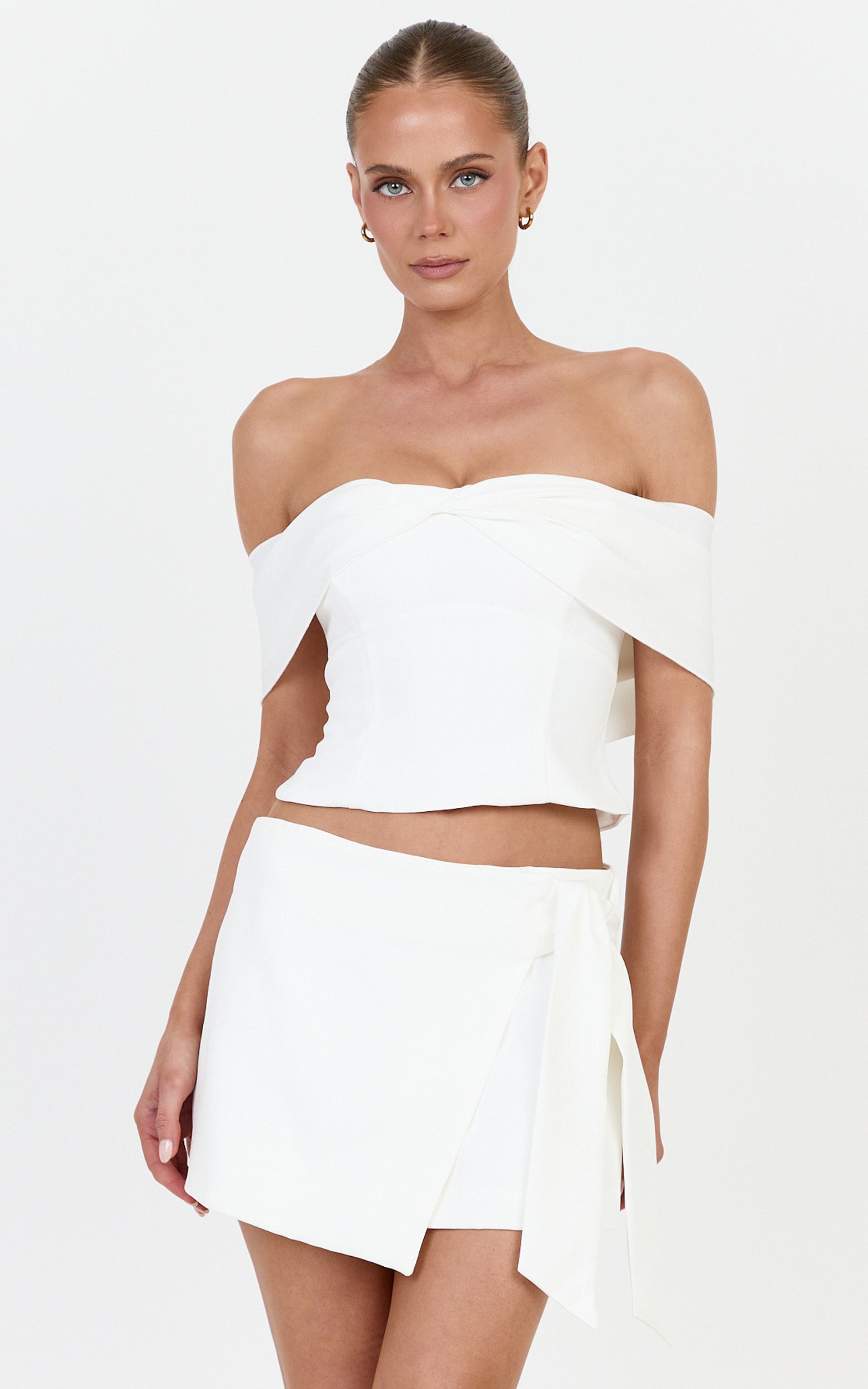Sabrina Top - Off The Shoulder Twist Neck Top in Off White - View 3