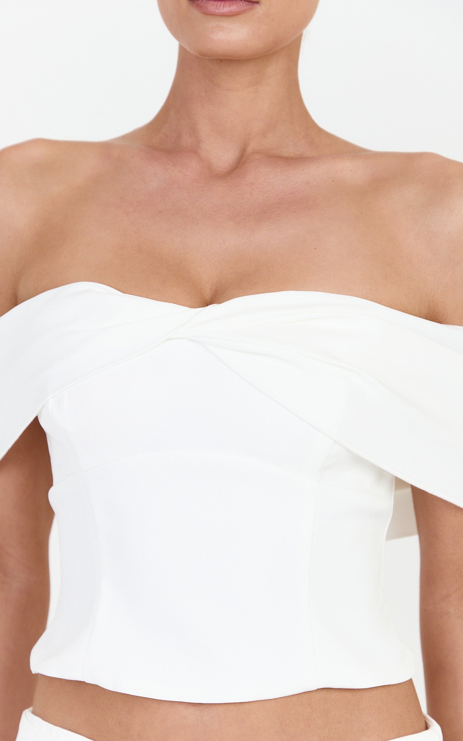 Sabrina Top - Off The Shoulder Twist Neck Top in Off White - View 6