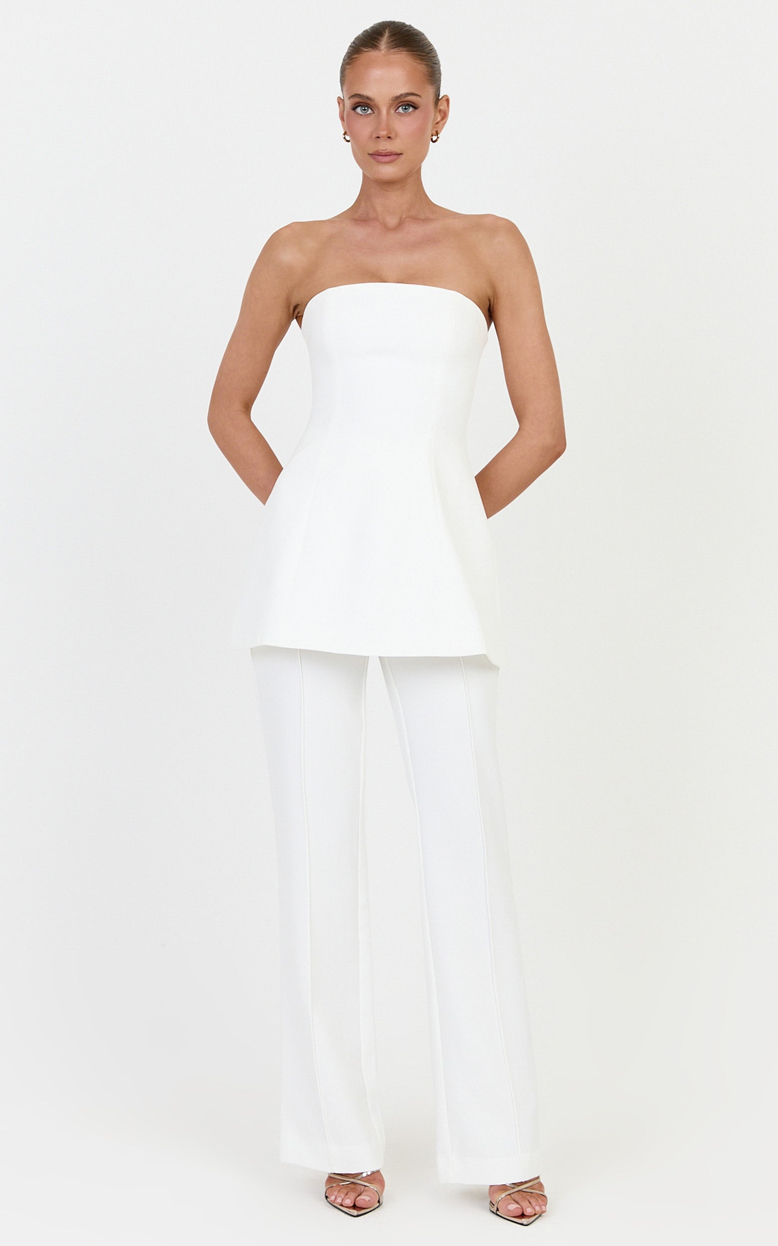 Daisy Top - Strapless Long Line Shirred Back Top in Off White - View 3
