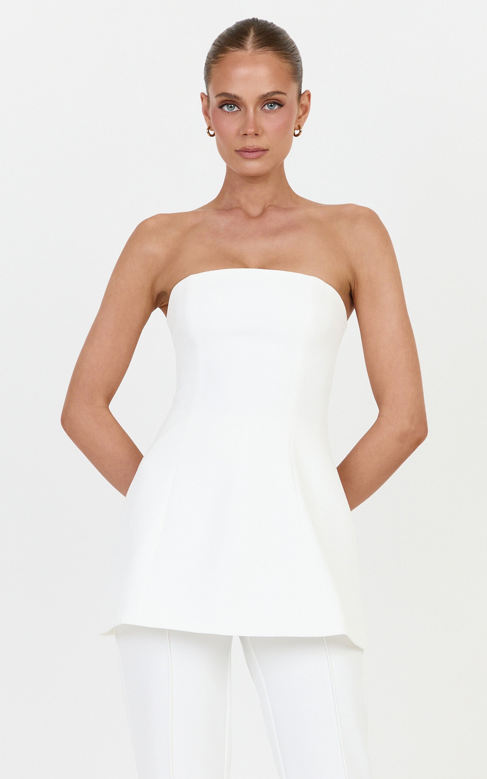 Daisy Top - Strapless Long Line Shirred Back Top in Off White - View 2