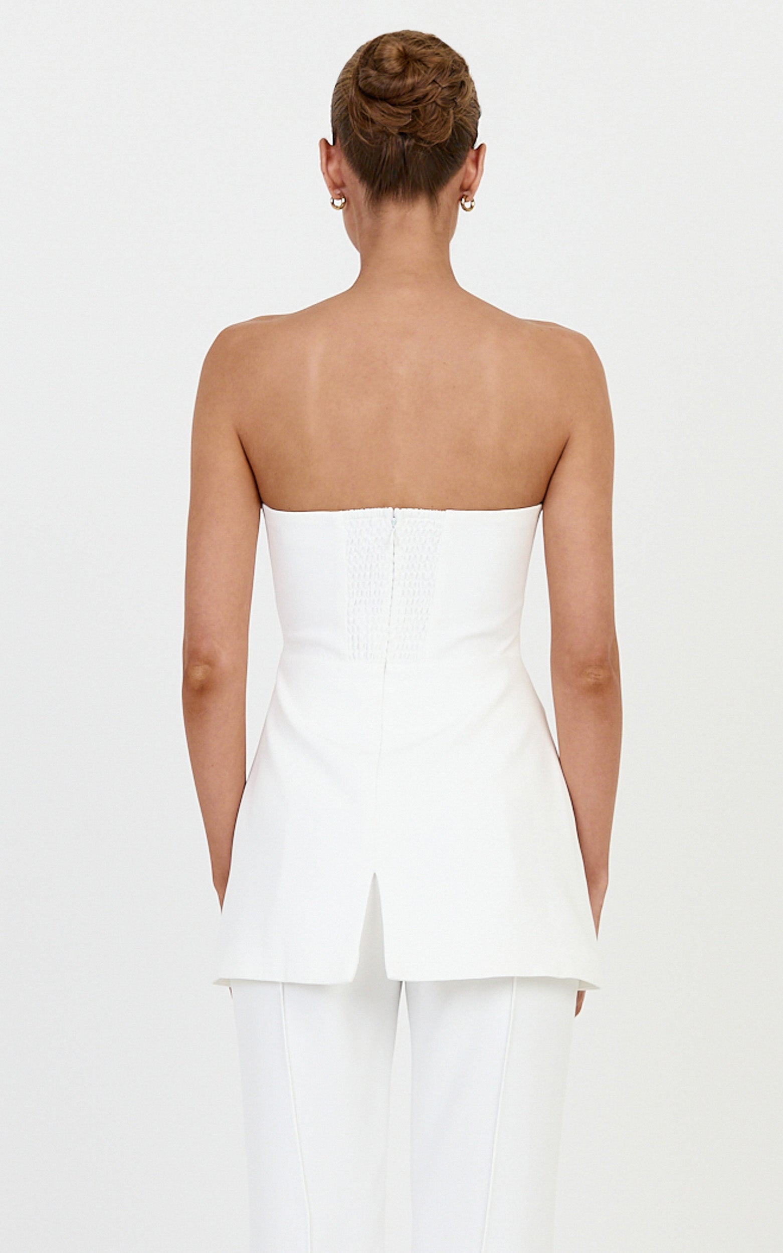 Daisy Top - Strapless Long Line Shirred Back Top in Off White - View 5