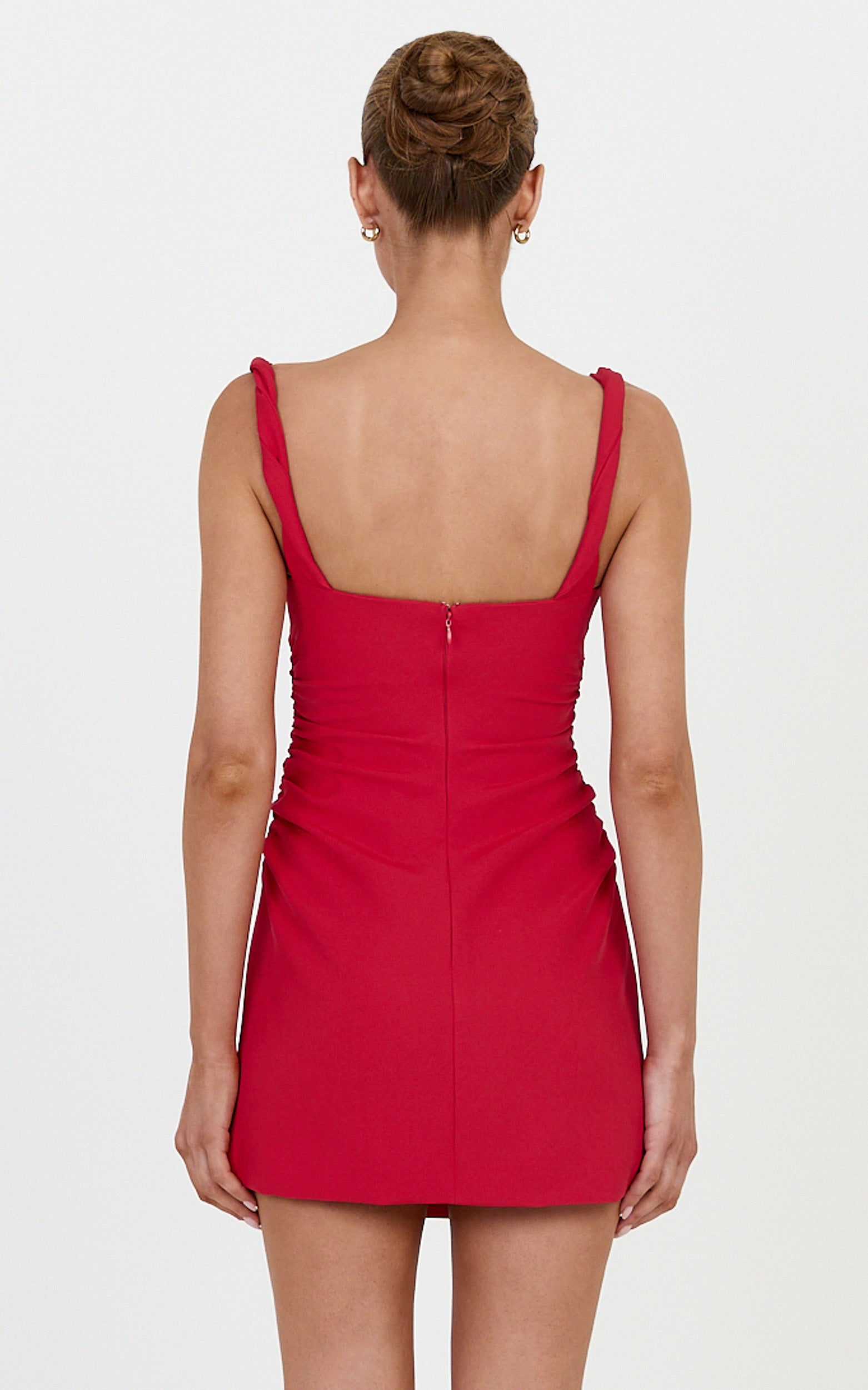 Eugenia Mini Dress - Square Neck Bodycon Dress in Red - View 5