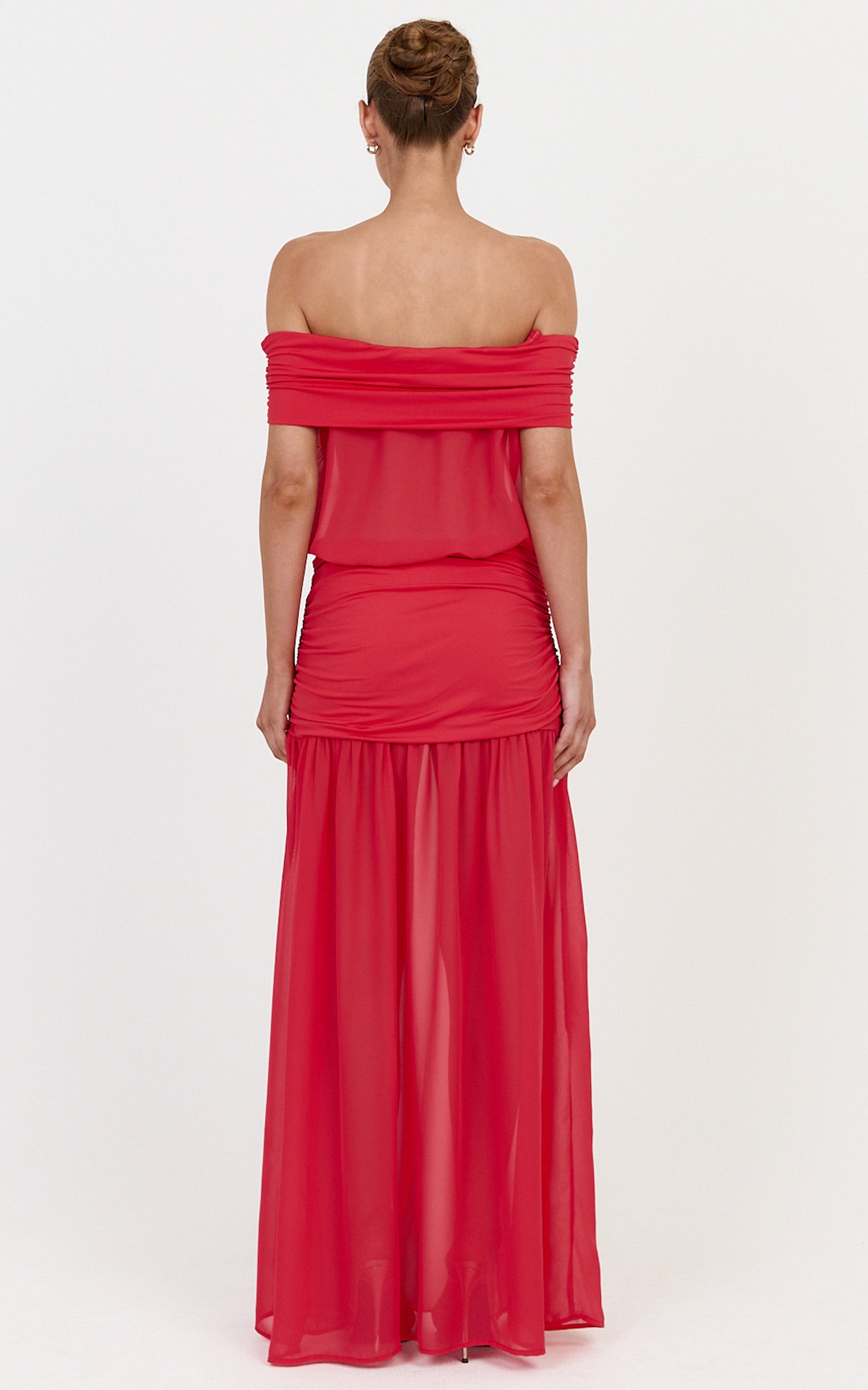 Rafaela Maxi Dress - Off The Shoulder Dropped Waist Dress in Red - View 5