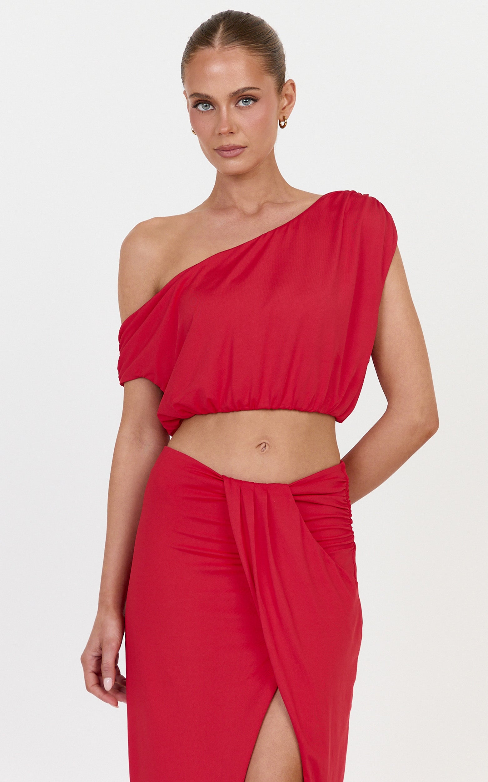 Rafaela Top - Off The Shoulder Top in Red - View 2