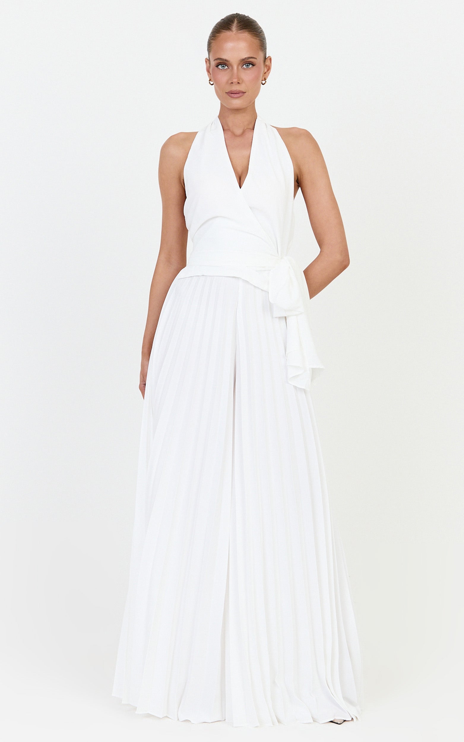 Valentina Pants - Pleated Wide Legged Pants in Off White - View 3