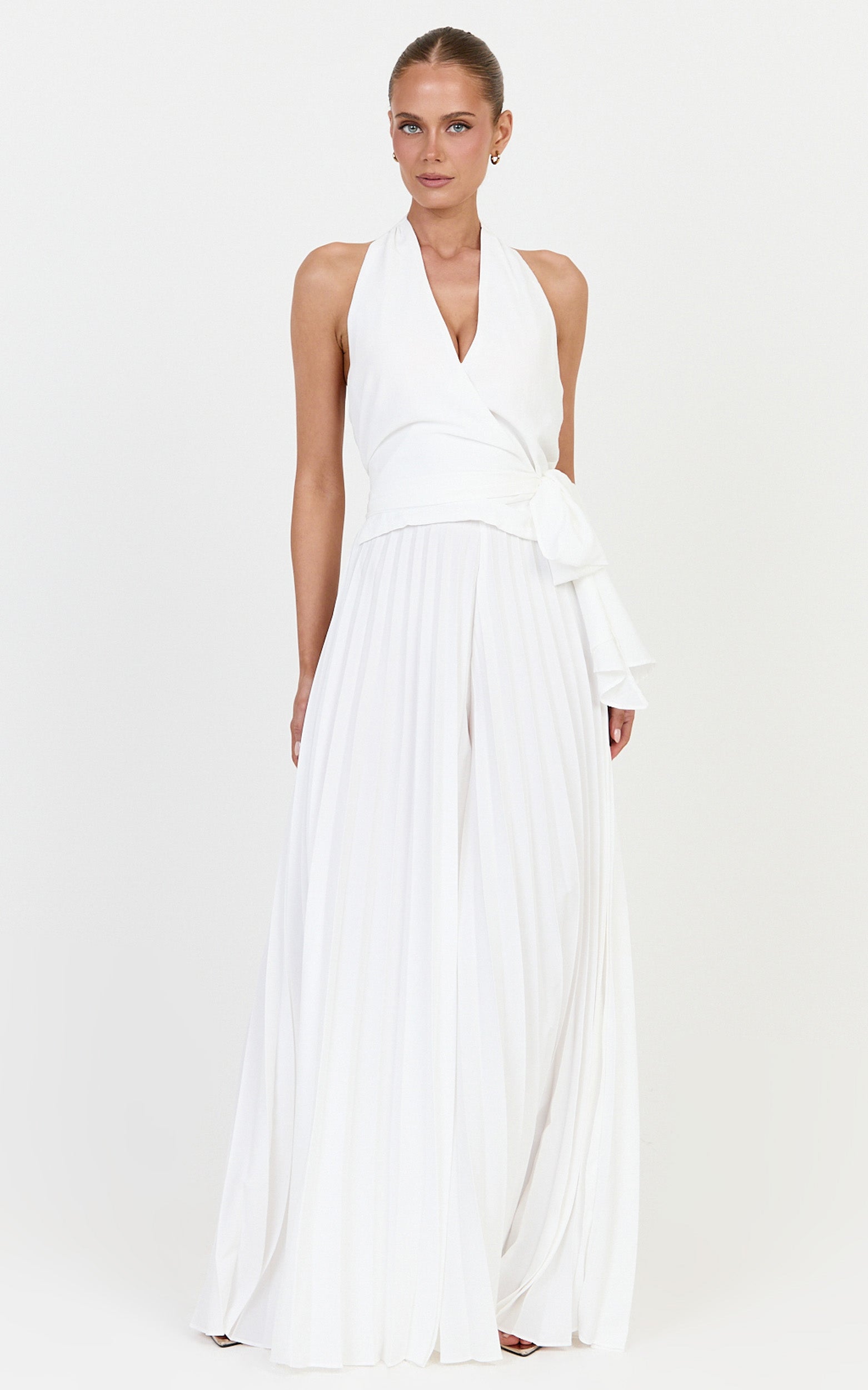 Valentina Top - Halter Neck Front Wrap Sash Detail Top in Off White - View 3