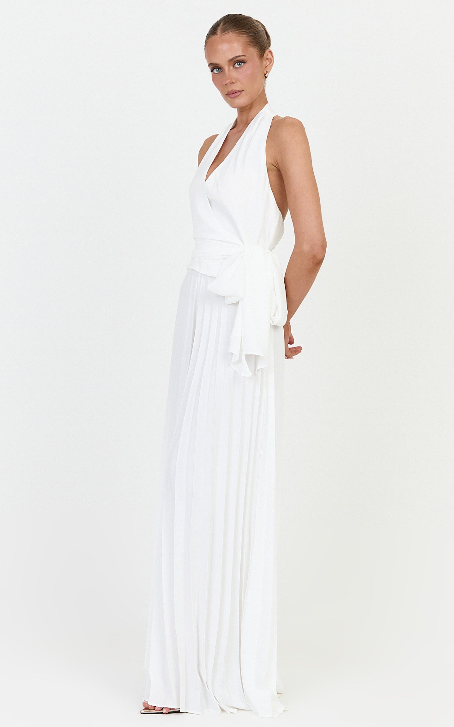 Valentina Top - Halter Neck Front Wrap Sash Detail Top in Off White - View 5