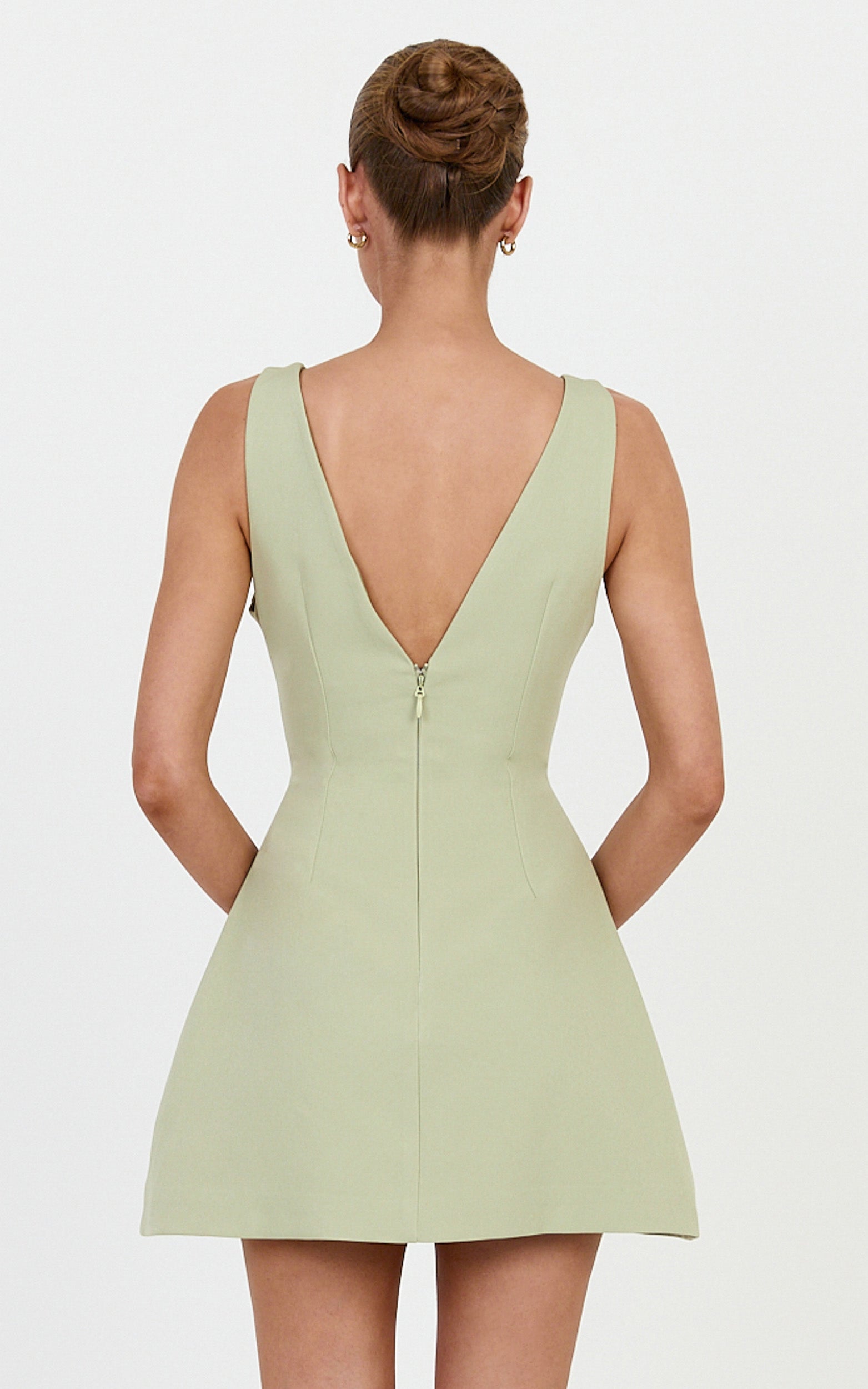 Xanthe Mini Dress - Plunge V Neck Tulip Skirt Dress in Sage - View 5