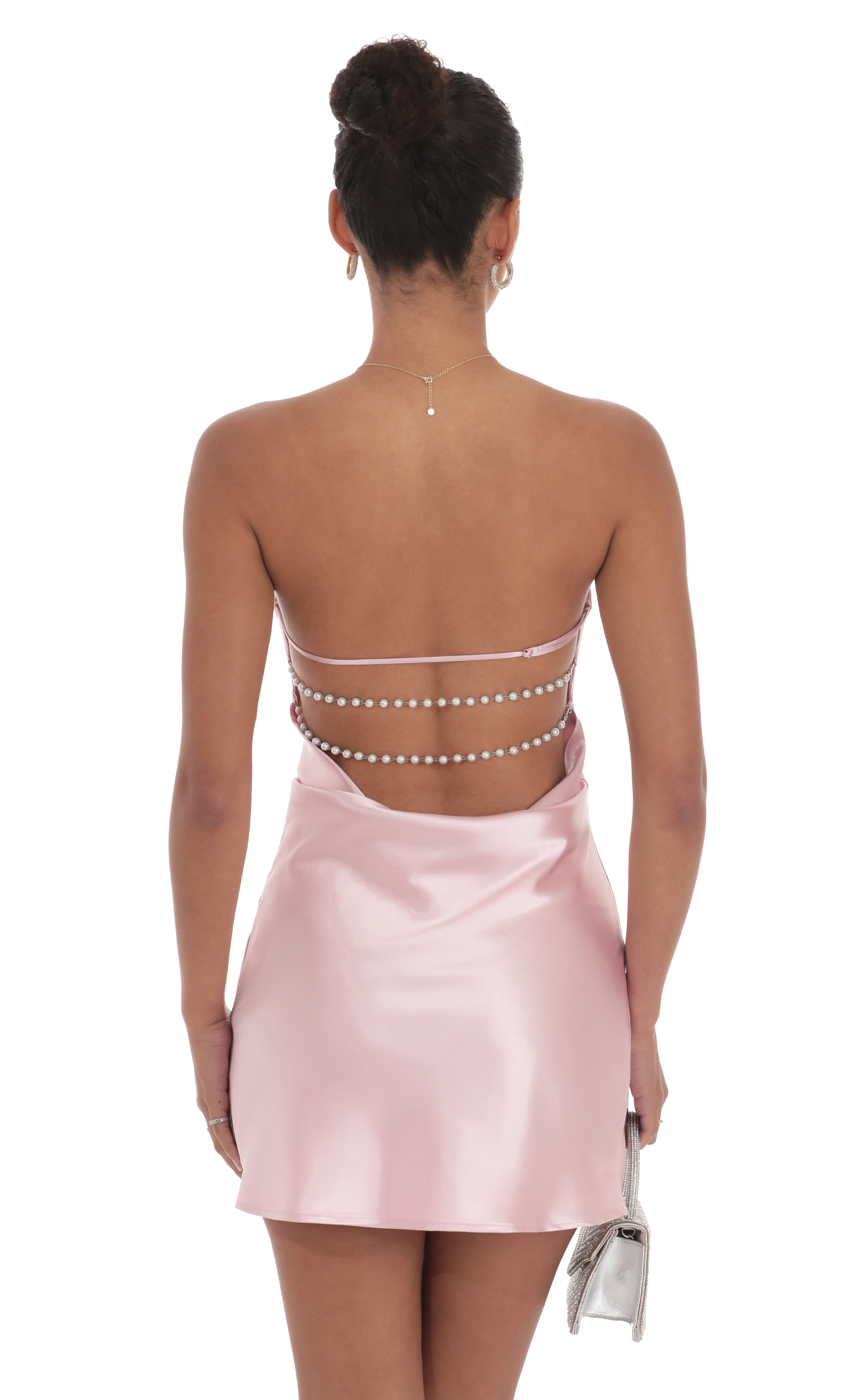 Strapless Pearl Mini Dress in Pink - view 2
