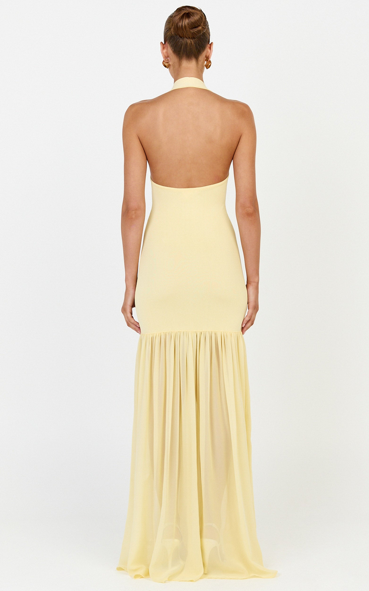 Barbara Maxi Dress - Halter Scoop Neck Contrast Georgette Dress in Lemon - View 5