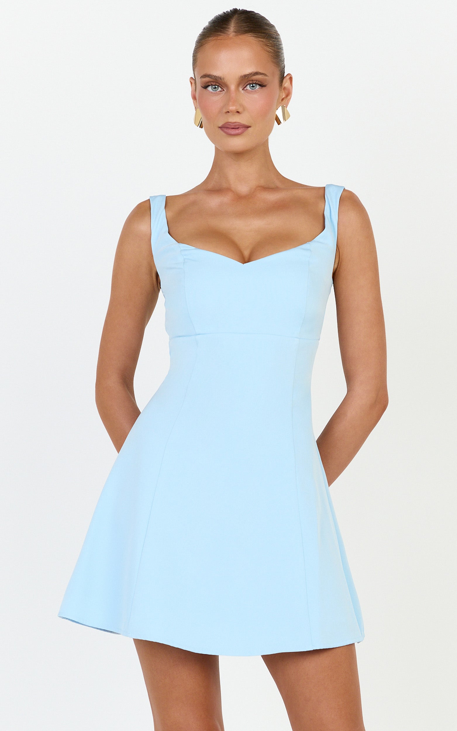 Jayce Mini Dress - Off The Shoulder A Line Dress in Blue - View 3