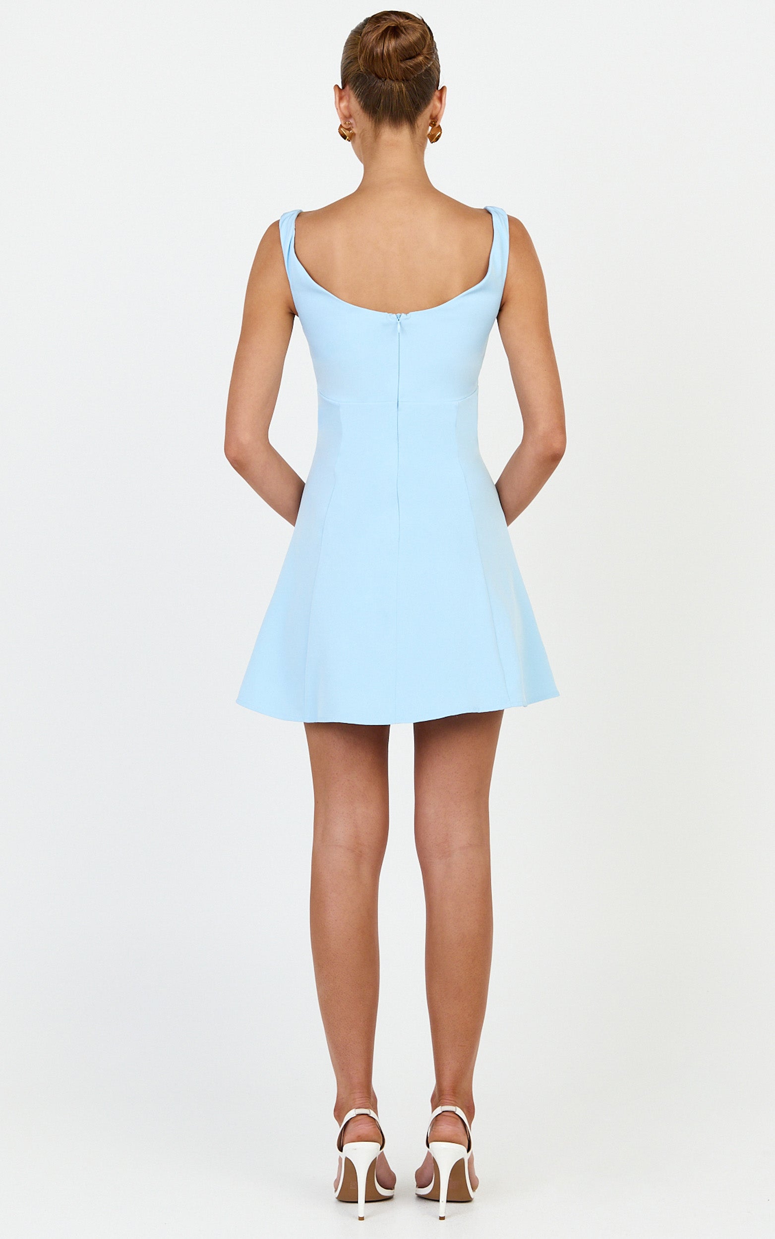 Jayce Mini Dress - Off The Shoulder A Line Dress in Blue - View 5