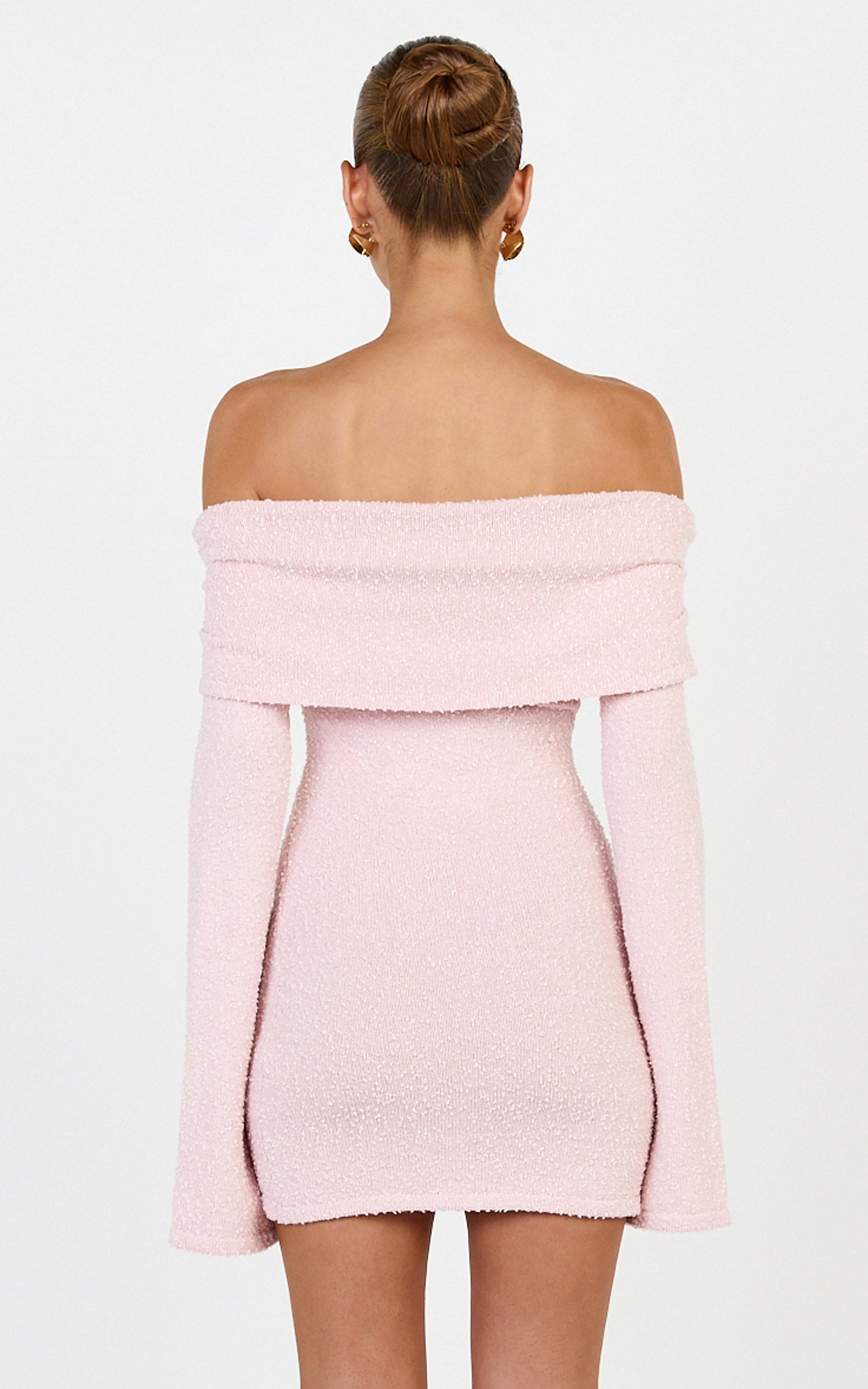 Pietra Mini Dress - Knitted Off Shoulder Dress in Pink - View 5