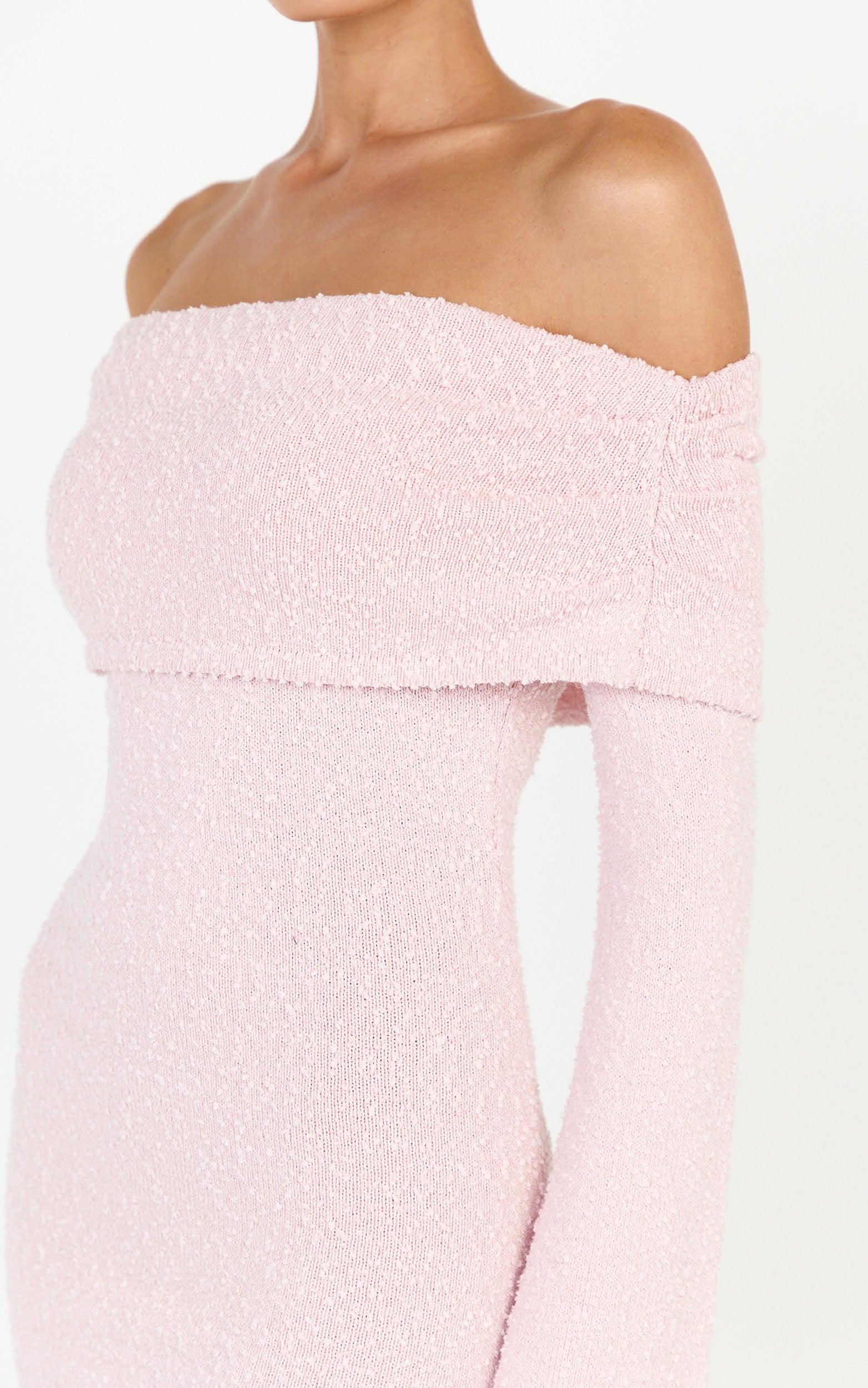 Pietra Mini Dress - Knitted Off Shoulder Dress in Pink - View 6