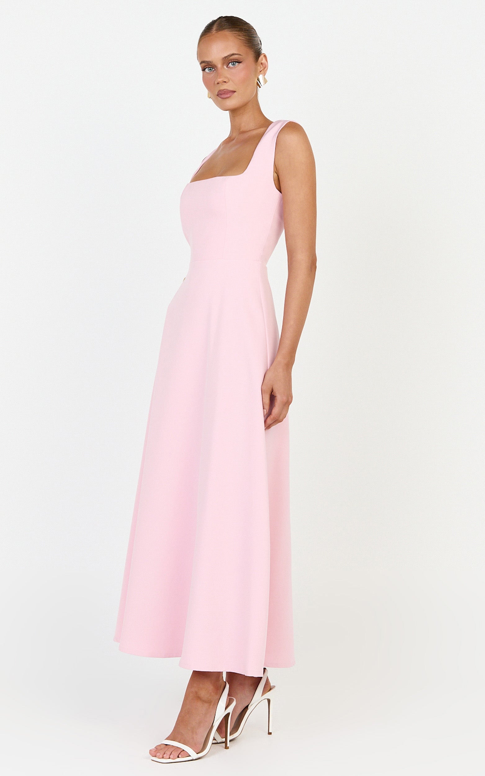 Zinnia Midi Dress - Square Neck A Line Dress in Pink - View 2